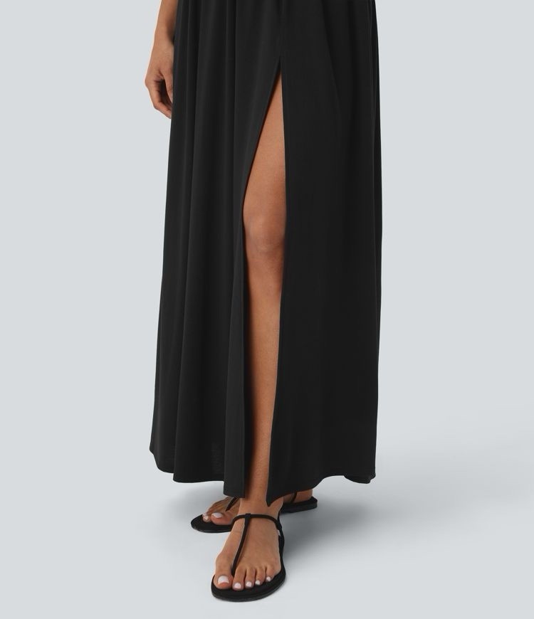 Halara Twisted Backless Split Flowy Maxi Resort Dress with Pockets Small NWT