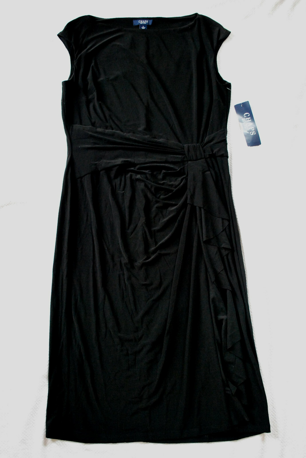 NWT – CHAPS black sleeveless dress layered bow at waist (L) MSRP $85