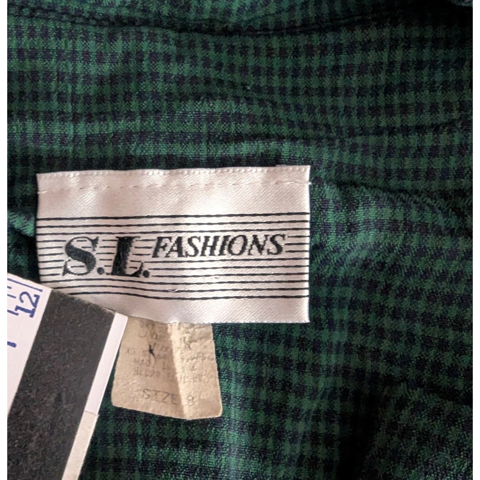 90s SL Fashions Green Check Midi Sheath Dress Sz 8 grunge retro gingham indie A1