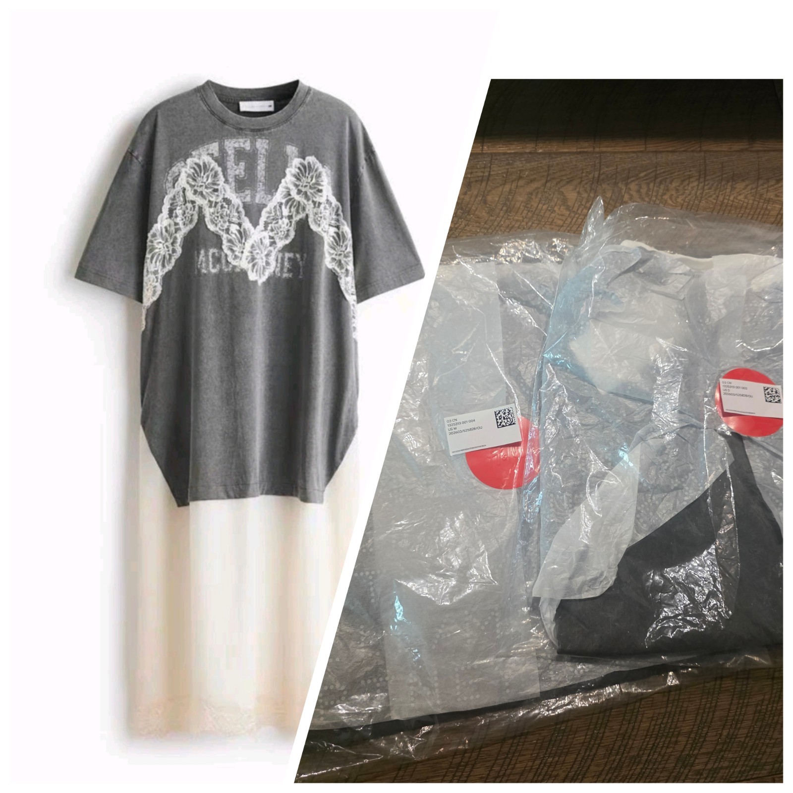 💫IN HAND SZ XS S M XL STELLA MCCARTNEY H&M Lace Trimmed T Shirt Dress