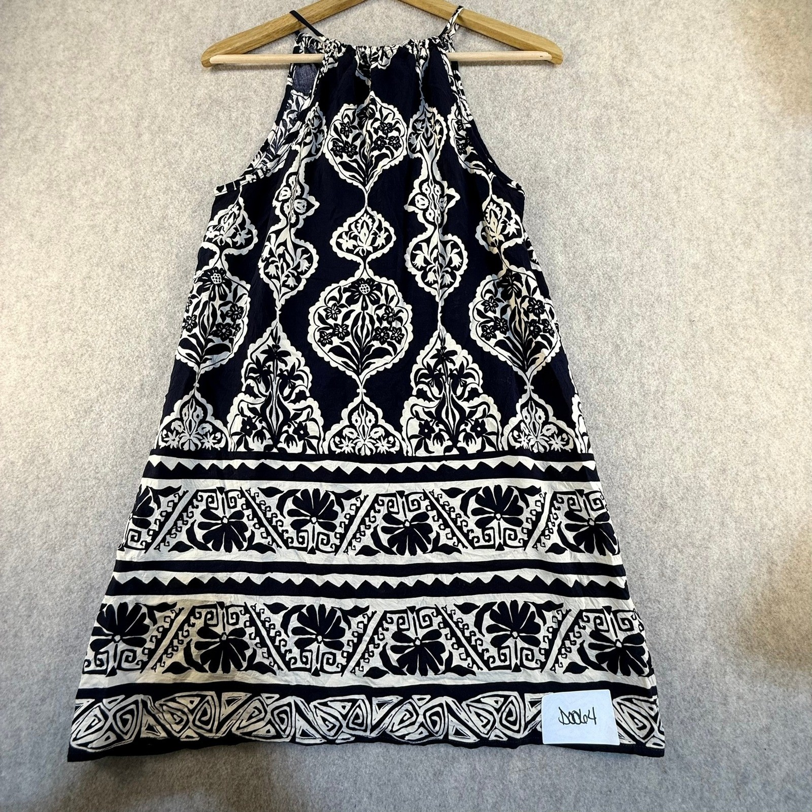 Cupshe Navy Blue White Damask Geometric Print Halter Neck Mini Dress D0064