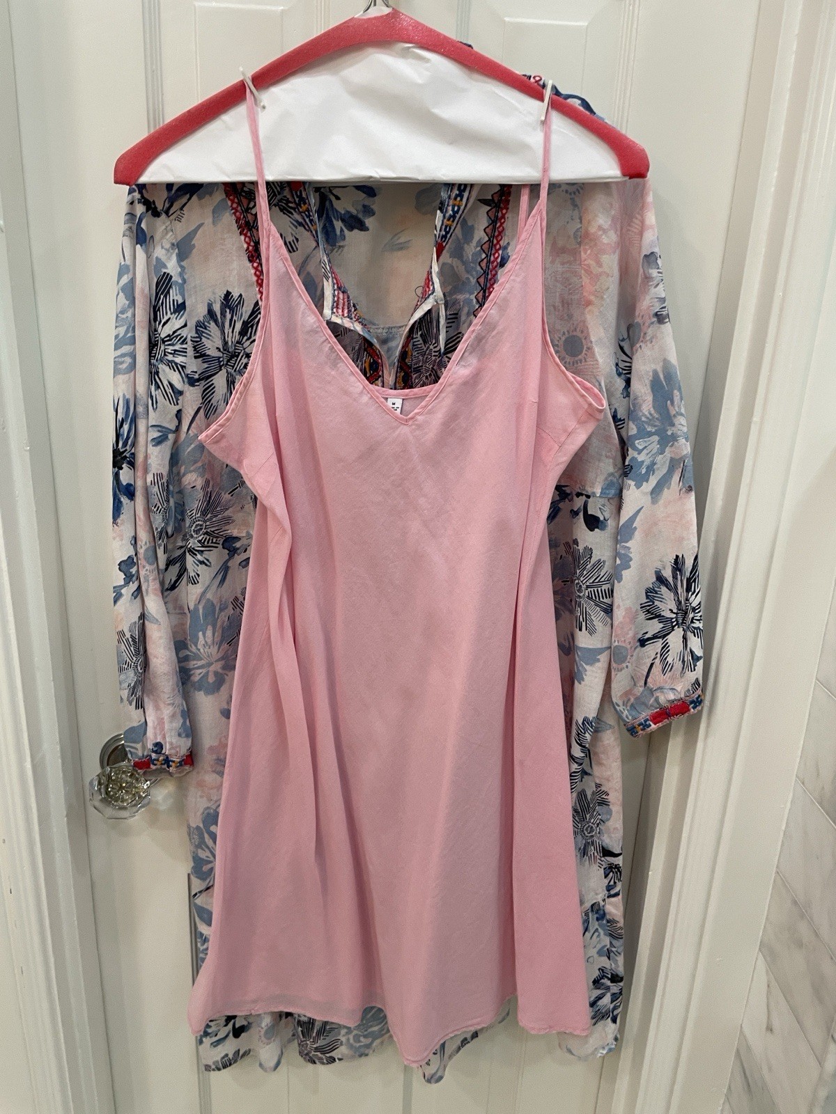 Johnny Was Pink and Blue Floral Embroidered Long Sleeve Dress Size M