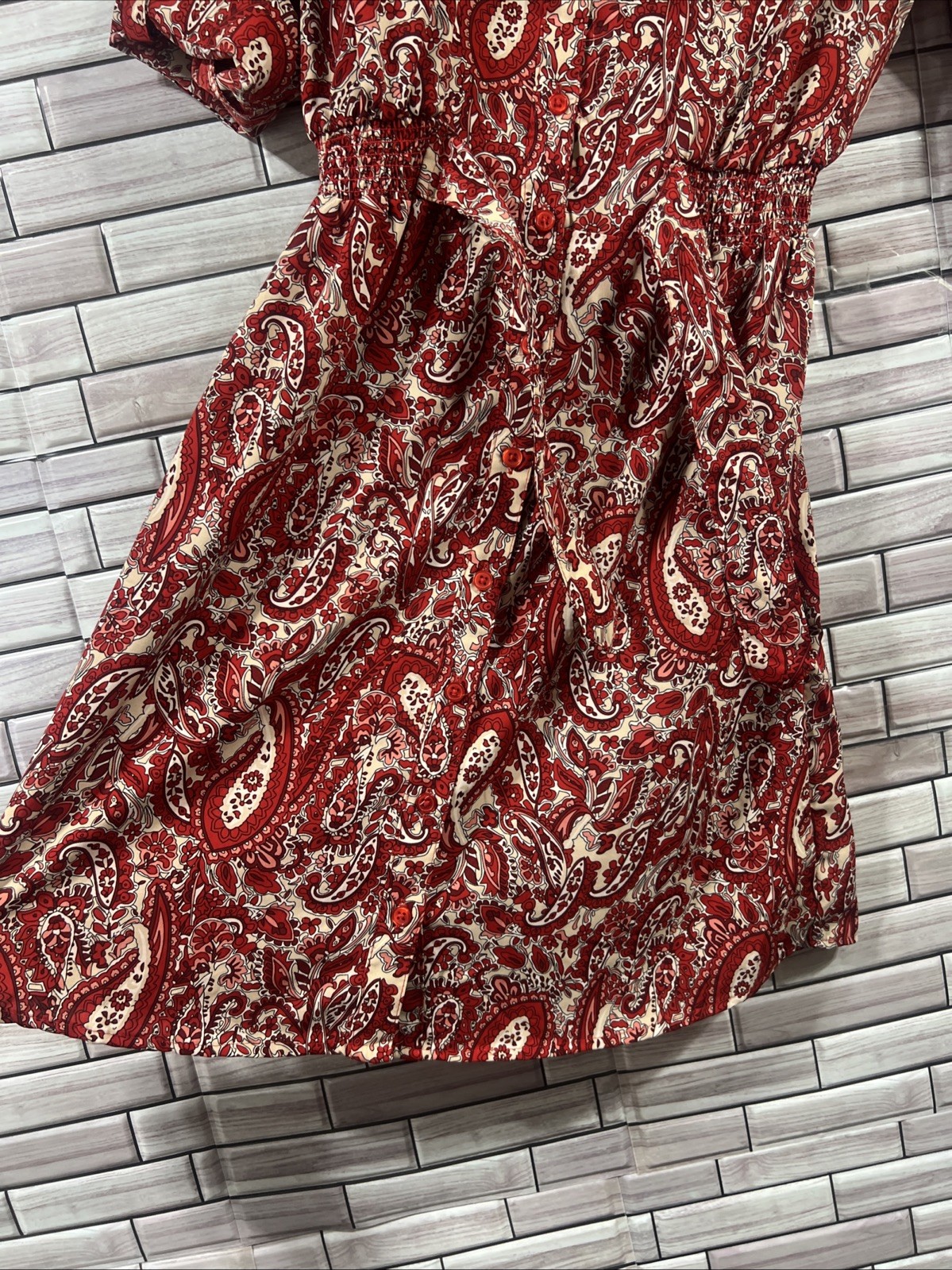 Millenium Womens S Dress red paisley fit flair tie waist knee length western