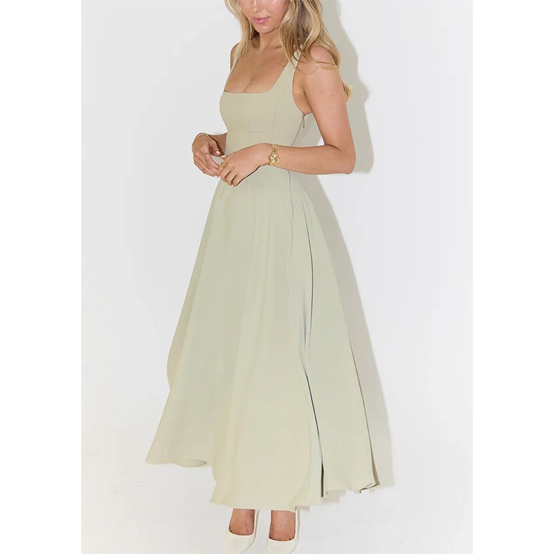 Elegant Sleeveless Midi Dress With Straps Backless A-Line