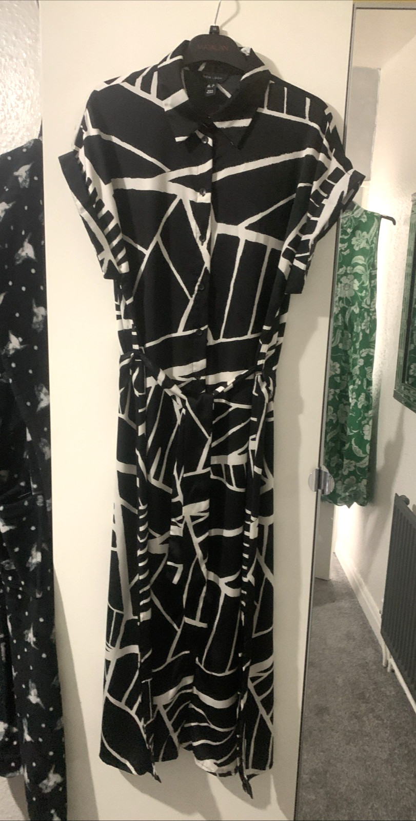 New Look Size 12 Pit To Pit 20in Black/White Belted Side Spilts Shirt Dress VGC