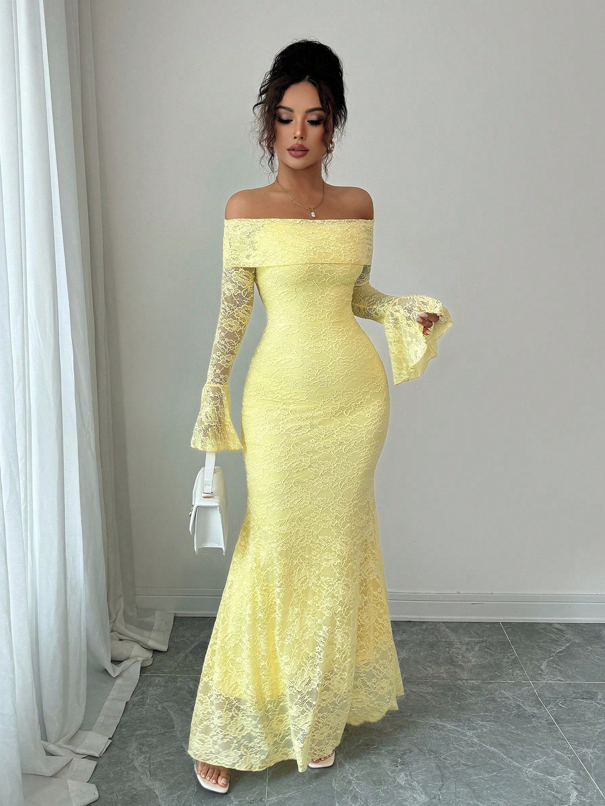 Elegant Off Shoulder Maxi Dress for Women in Yellow