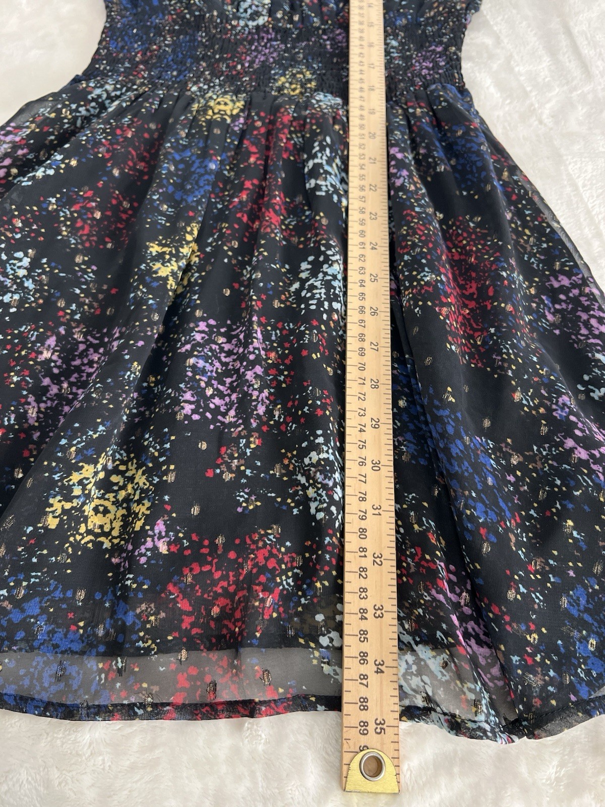 Free People Anna Multi Colored Metallic Mini Dress Printed Smocked Size XS