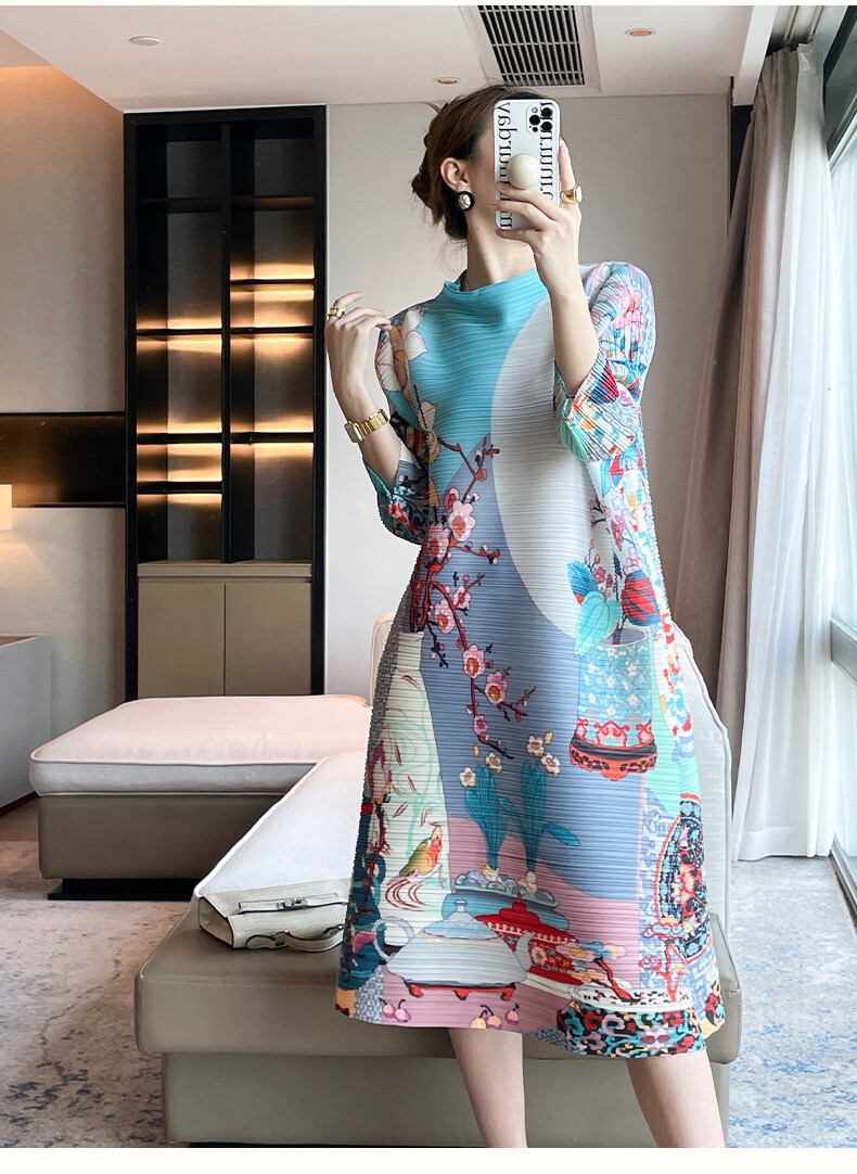 2025 New Fashion Printed Dress Pleated And Loose Fitting Midi Length Skirt