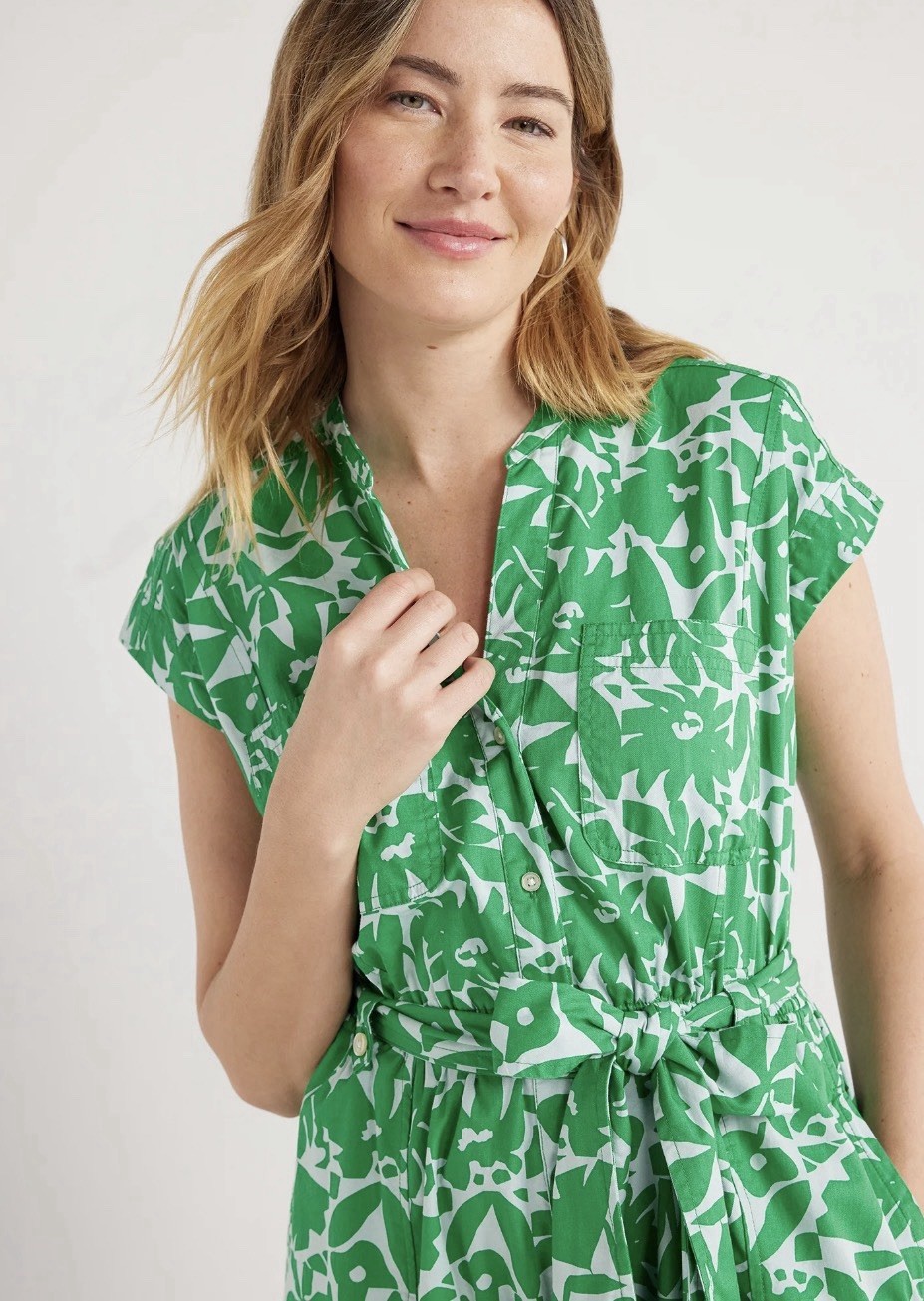 Free Assembly Belted Utility Cotton Midi Shirt Dress Green Button Up Sz M