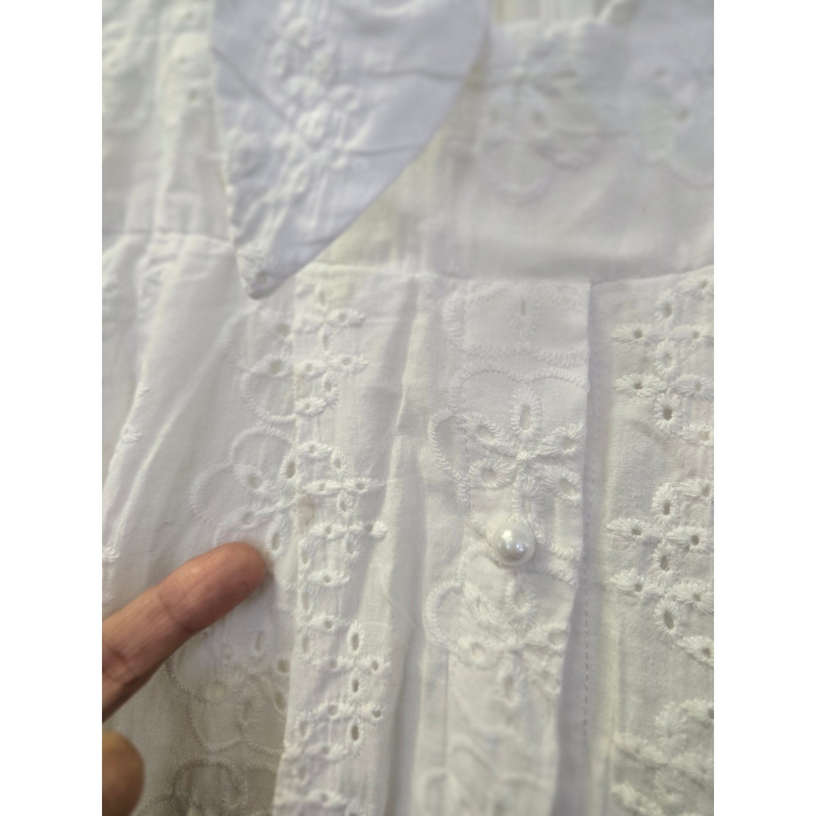 White Eyelet Tie Front Midi Dress Pearl Button Detail Sleeveless Boho Sundress