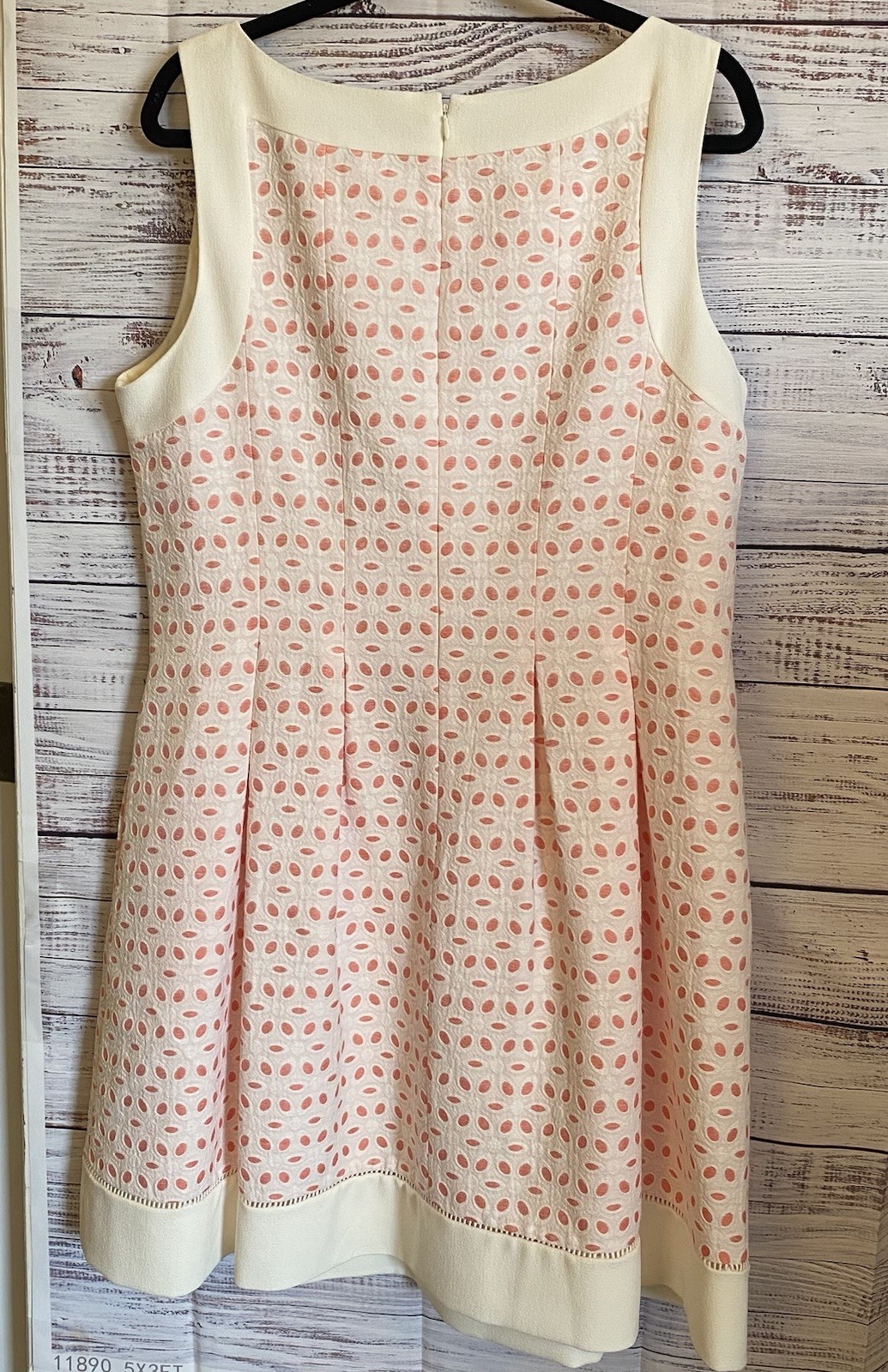 J. Howard Sleeveless Lined Eyelet Over Coral White Midi Dress Pockets Size 16