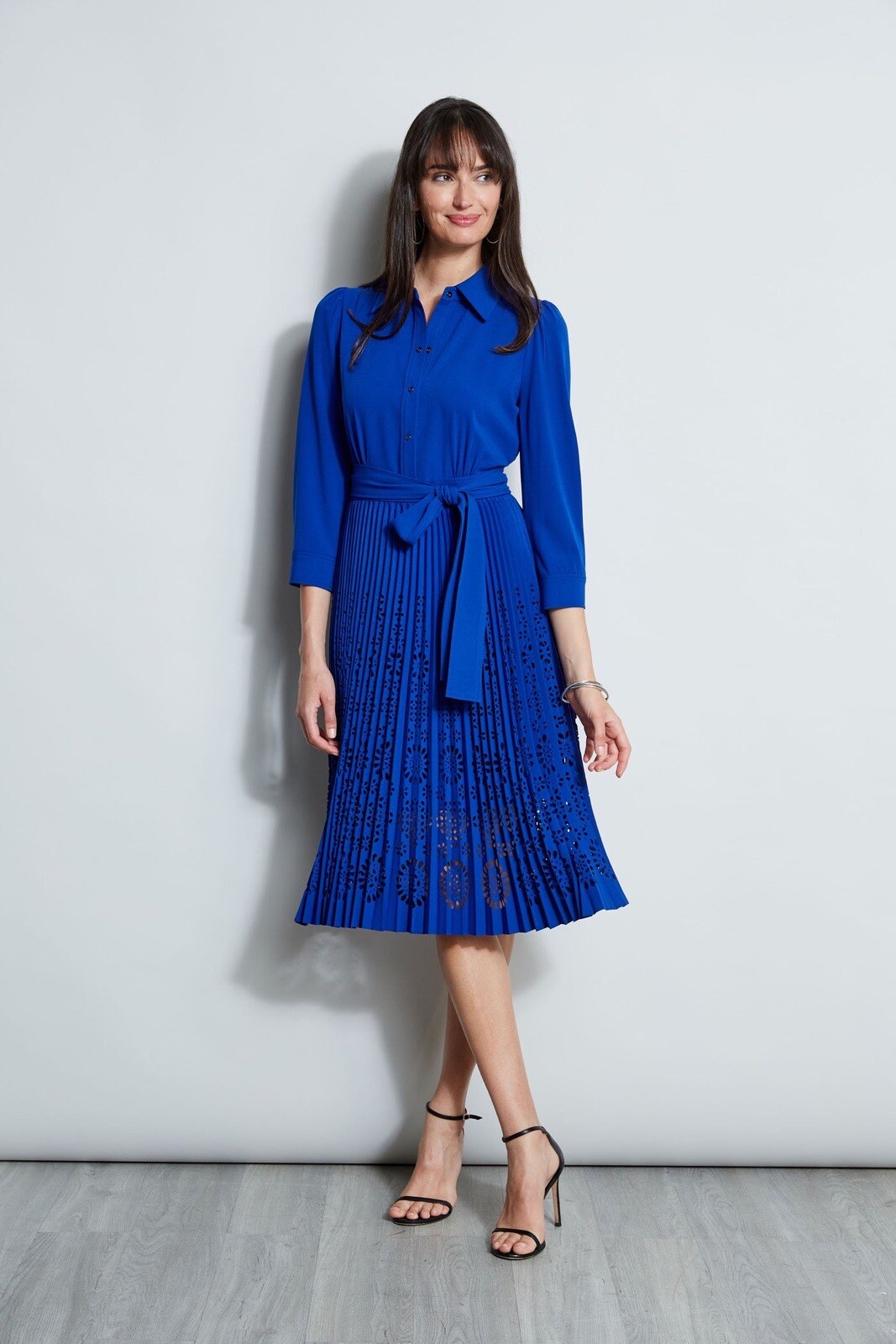 New Elie Tahari Pleated Laser Cut Midi Dress E8147603 Klein Blue – Women’s 16 XL