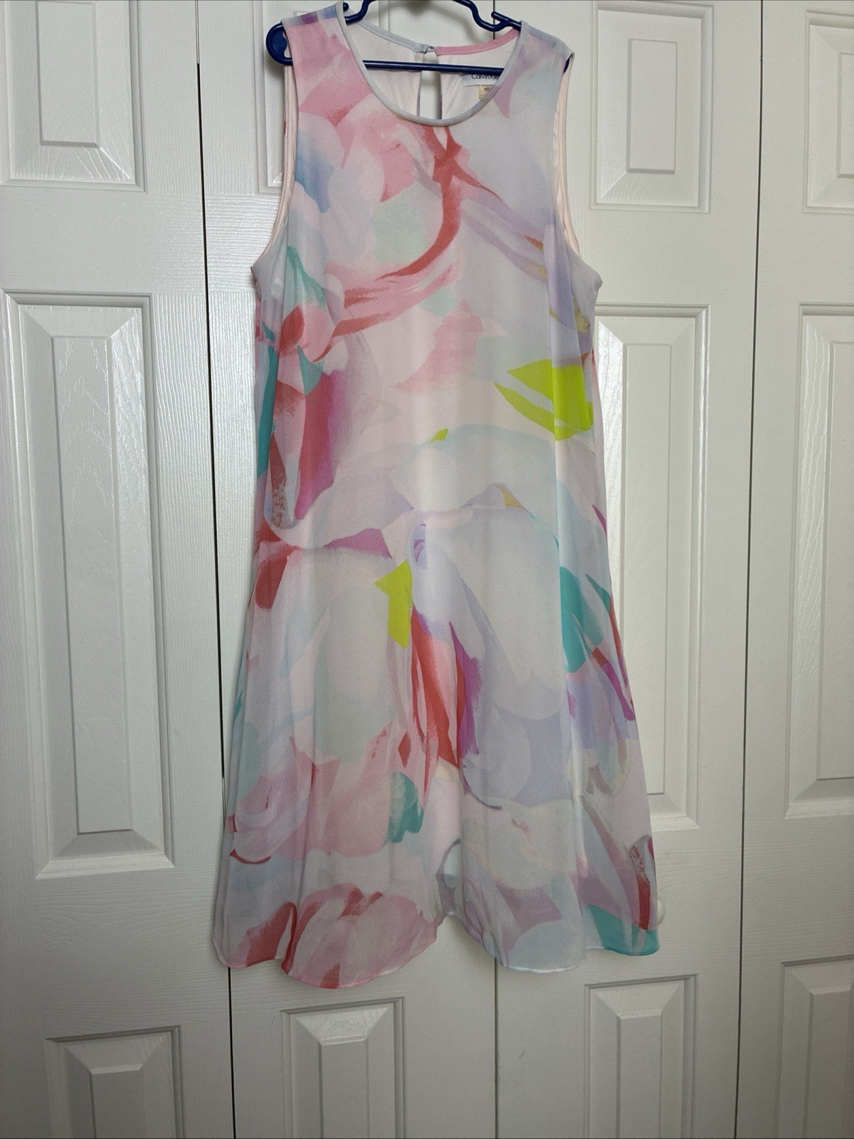 Calvin Klein Women’s Printed Trapeze Dress (6, Blush Multi)