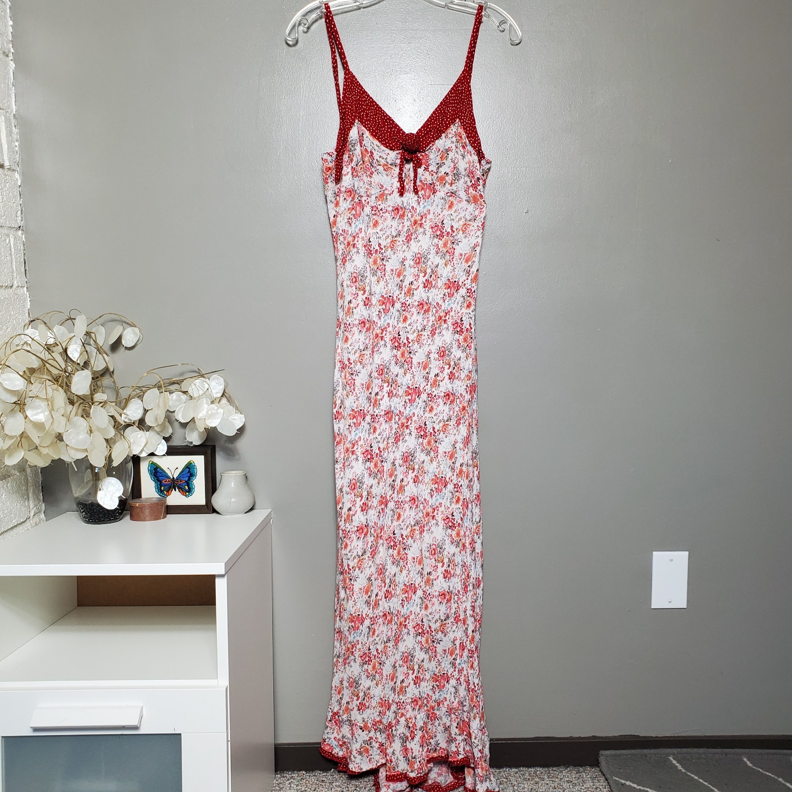Vintage Newport News Slip Dress Size 14 Floral Polka Dot Cottage Coquette Retro