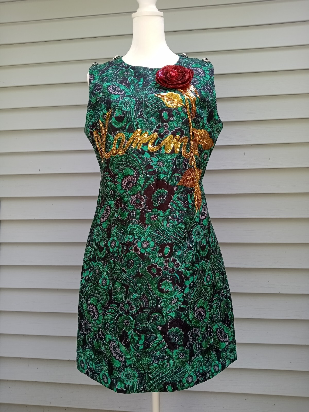 NWOT DESIGNER INSPIRED BLOGGER FAV FEMININE BOHEMIAN DRESS GOLD SEQIUNS ROSE M