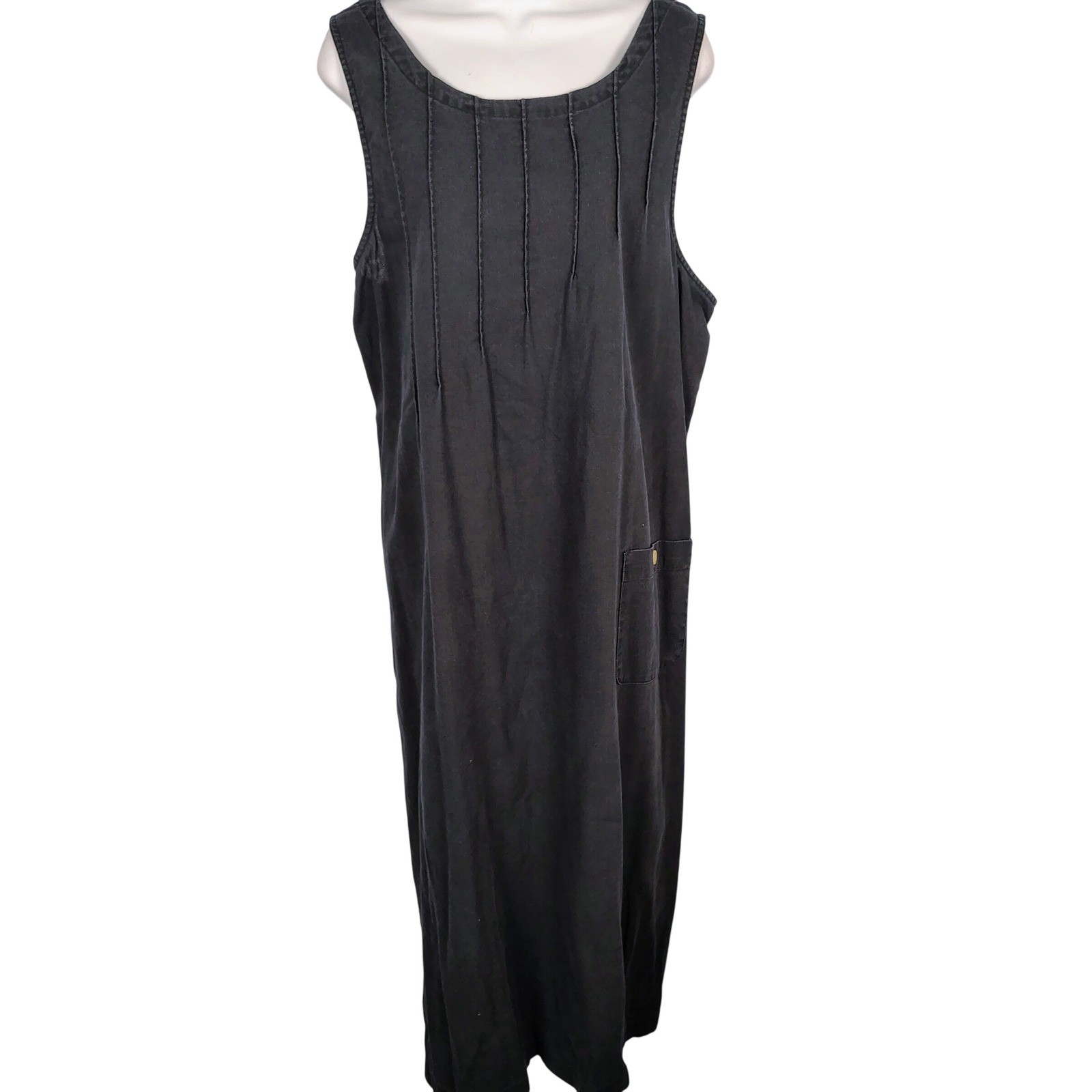 Original TY Wear Black Linen Blend Pintuck Sleeveless Maxi Dress Plus Size 18