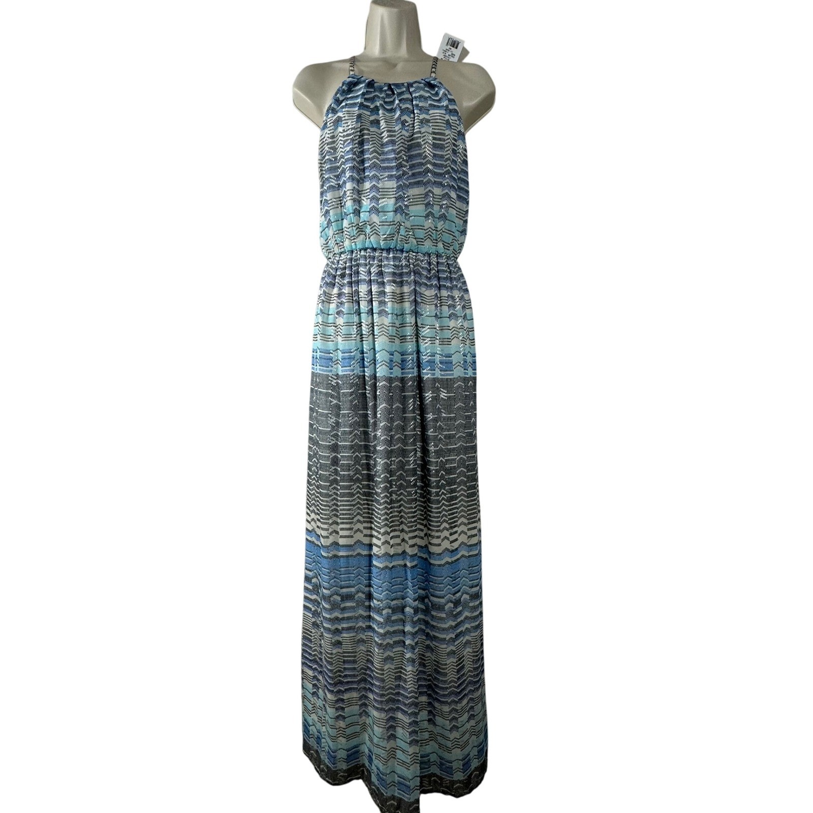 Lily Rose Women’s Dress Cream Striped Sleeveless Slit Y2K Summer Maxi Size XS