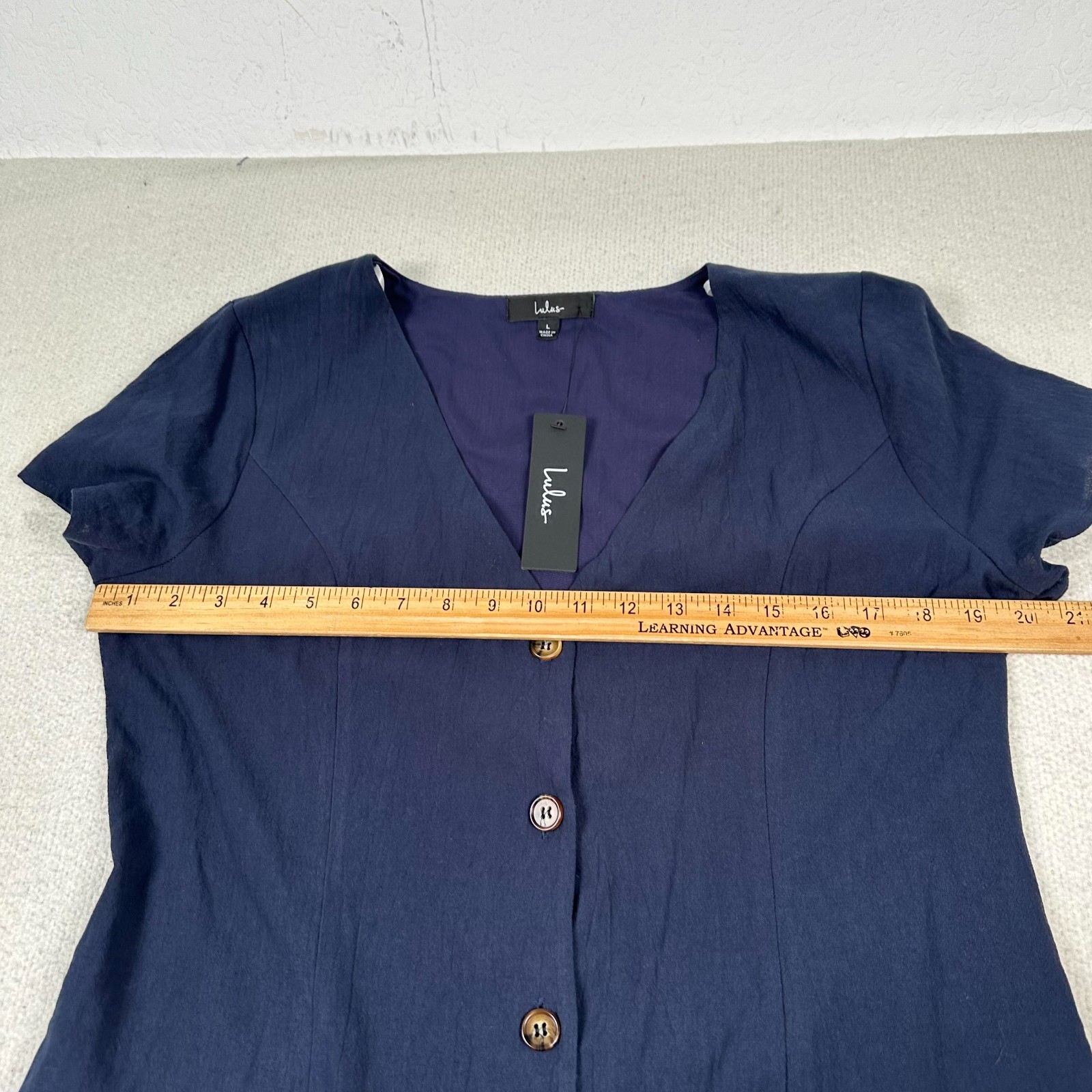 NWT Lulus Everyday Sweetness Mini Dress Large Button Front Pockets Navy Blue
