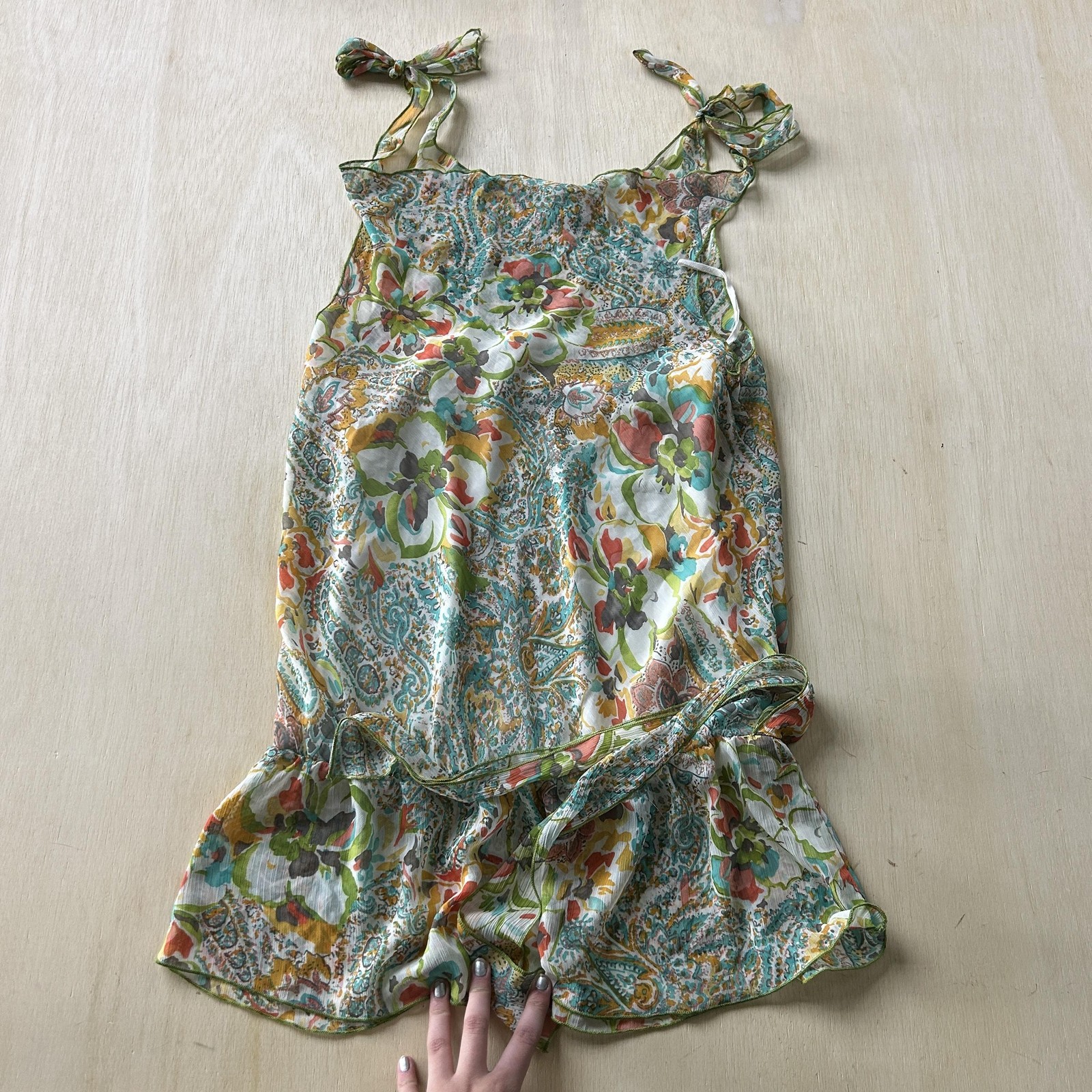Do & Be Dress Womens Medium Multicolor Floral Chiffon Tie Strap Ruffle Sundress