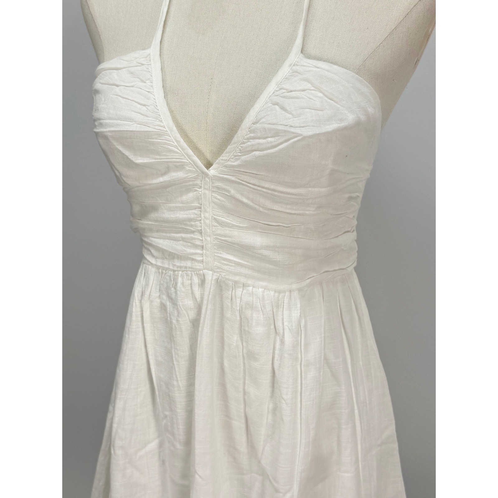 Fab’rik White Halter Mini Dress Ruched Smocked Back Cotton Size S A1516-FAB