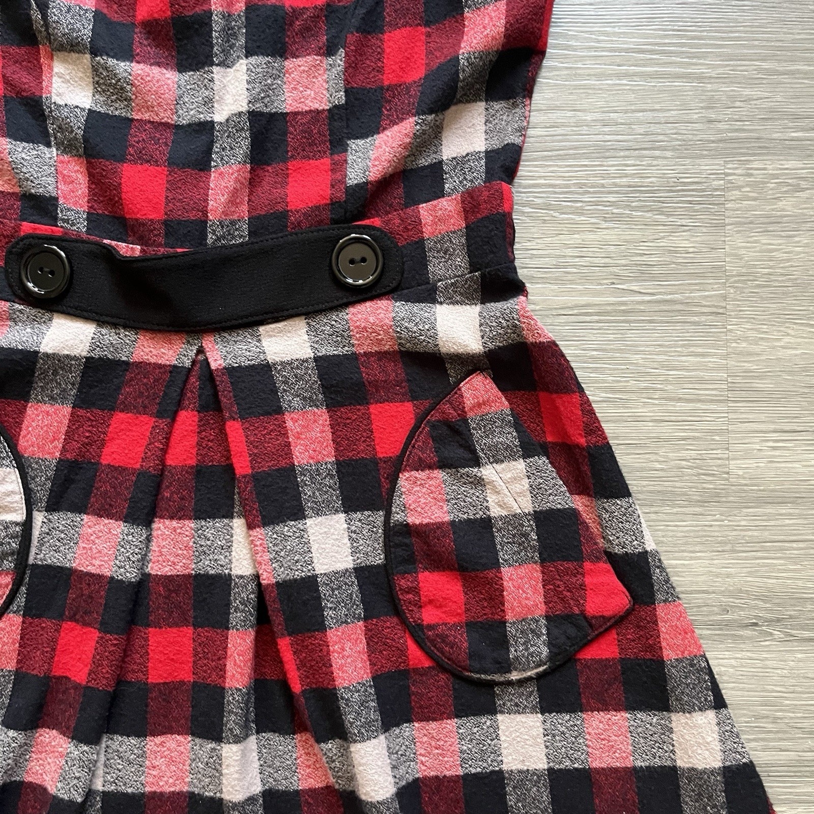 Smak Parlour Red Black White Plaid Sleeveless Scoop Neck A-Line Dress M