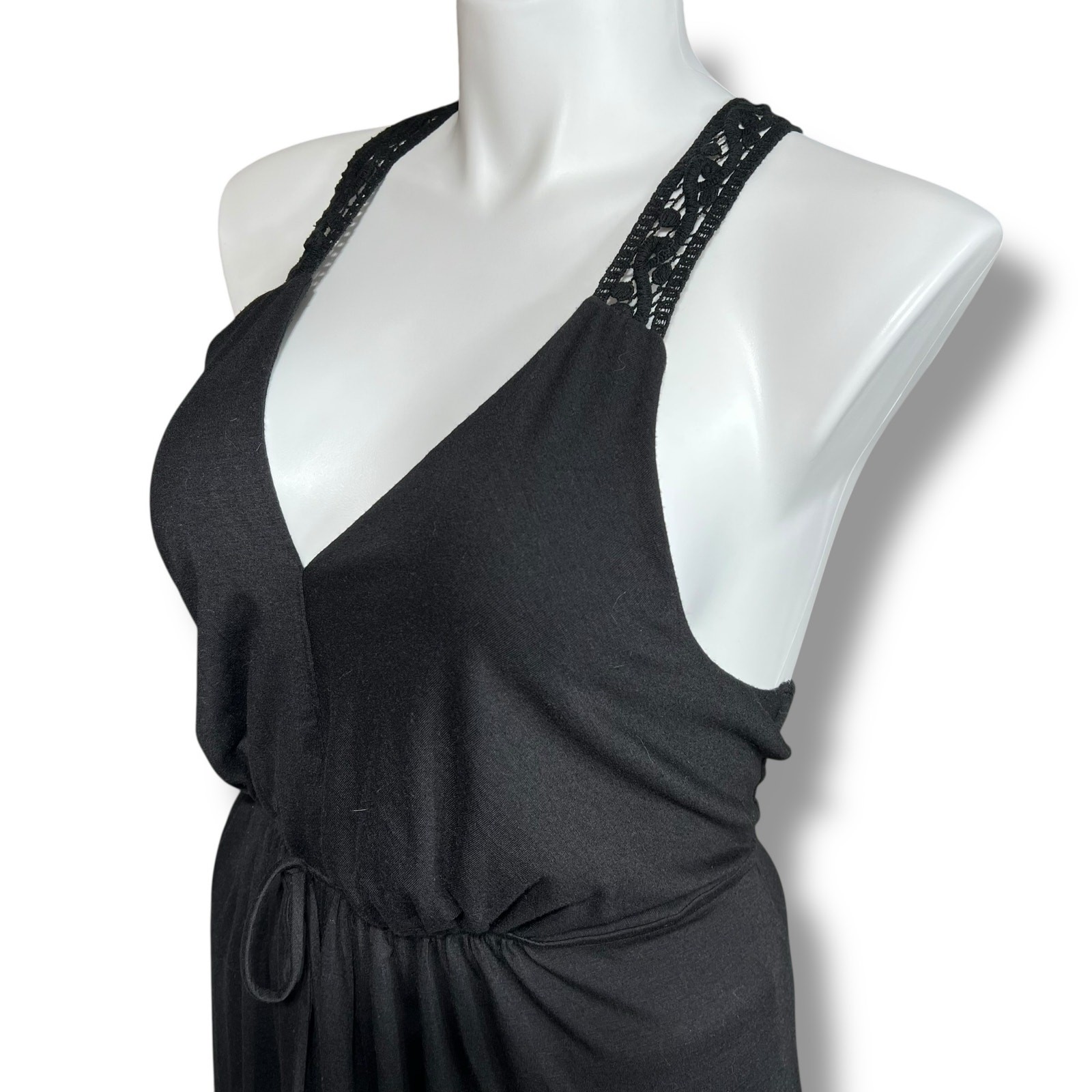 Vintage Torrid Womens Maxi Blouson Sundress V Neck Sleeveless Lace Back Black 4X