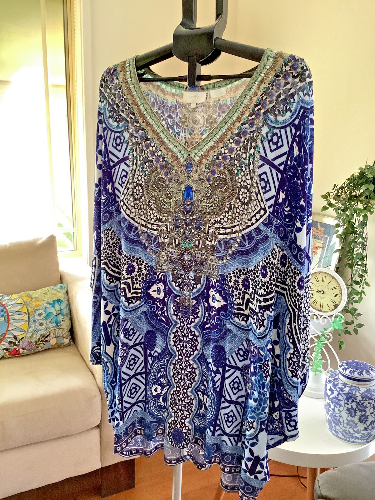 Camilla Under the Medina Moon Navy Blue White Knee Length Dress Ex Cond One Size