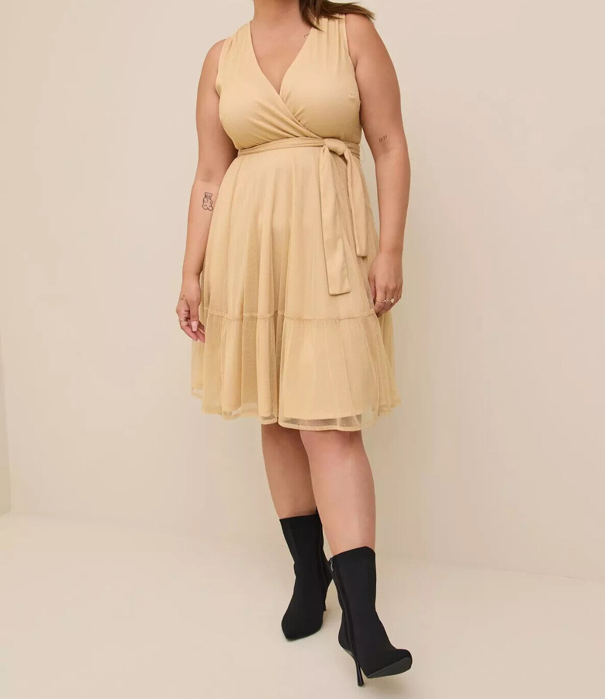 Torrid At The Knee Glitter Lurex Surplice Tiered Dress Gold 3 3X 22 24 #B91761