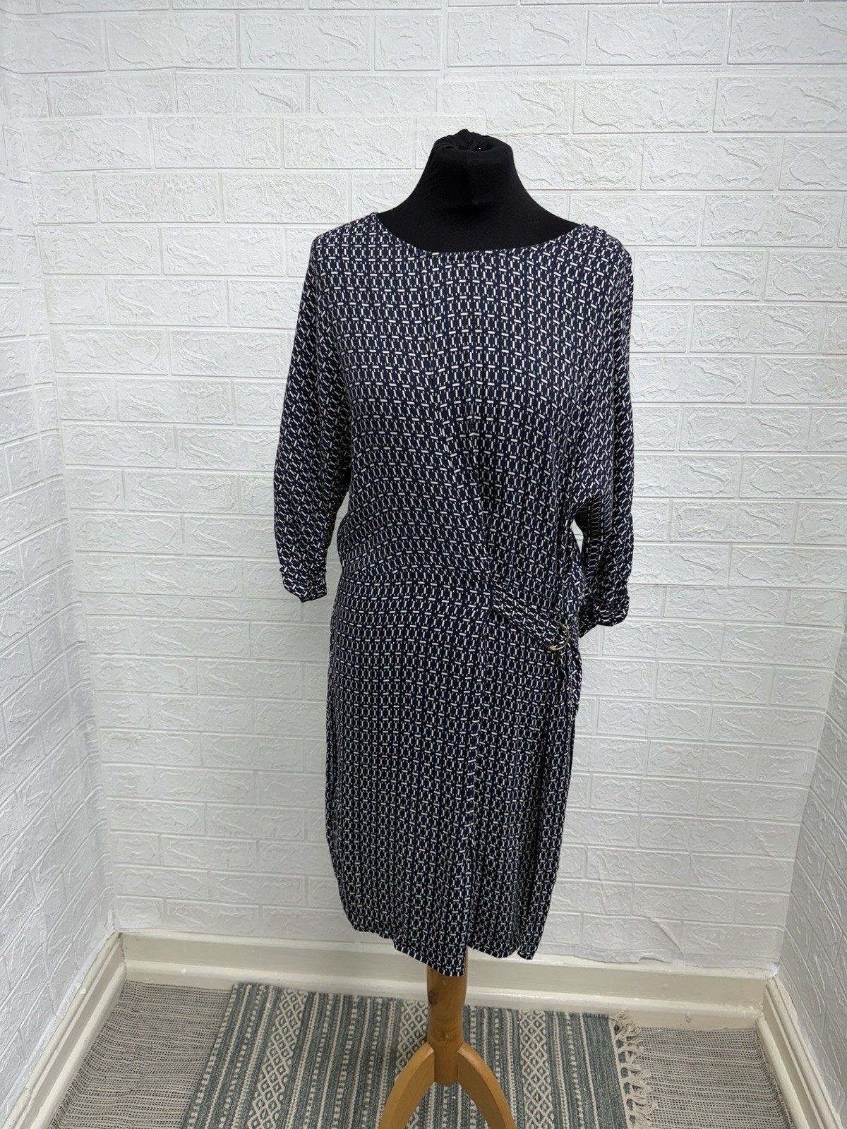 Marks And Spencer Dress Size 14 Midi Smart Twiggy Classics Office Navy