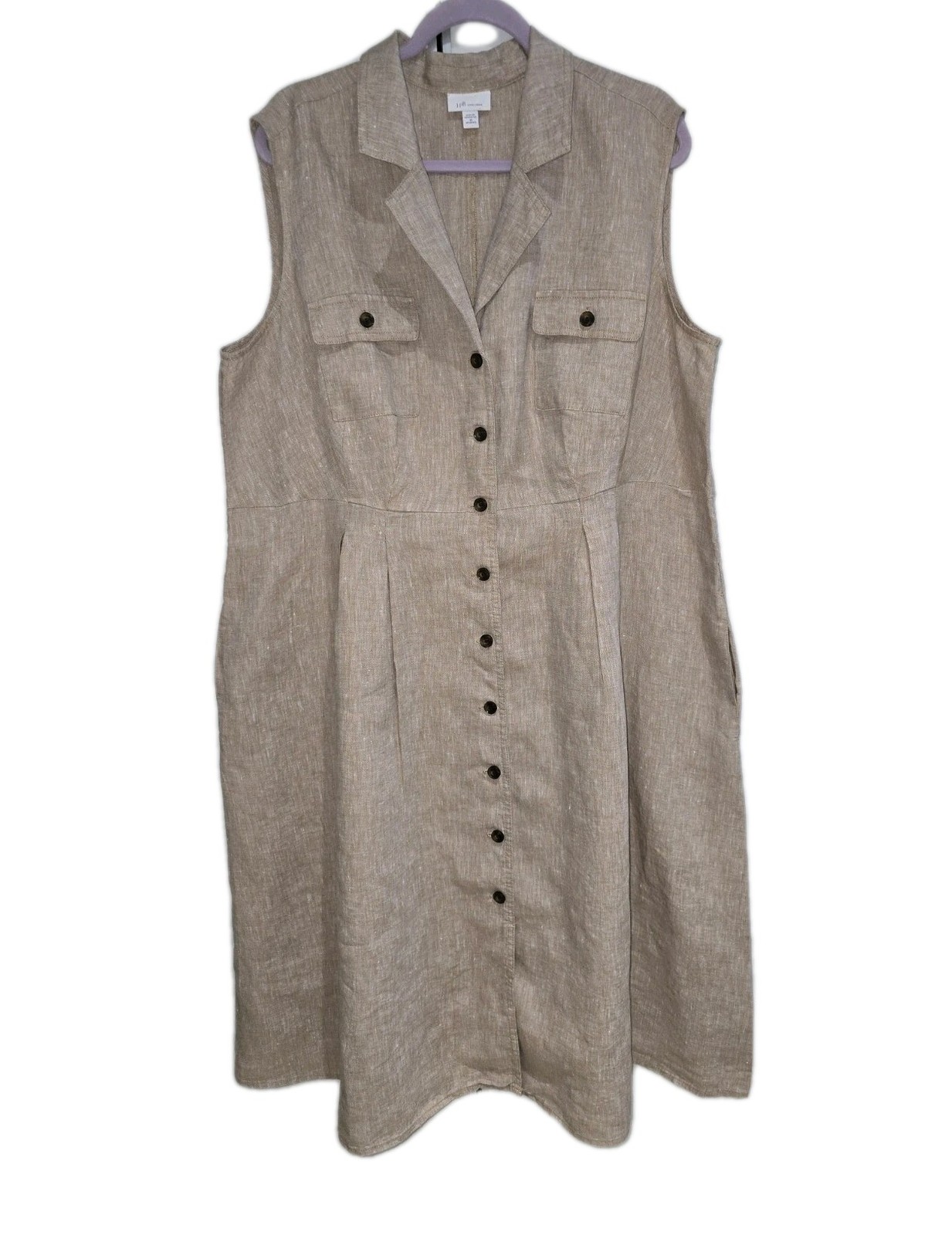 New J. Jill Love Linen 100% Linen Pleated Shirtdress Size 2XL Tan