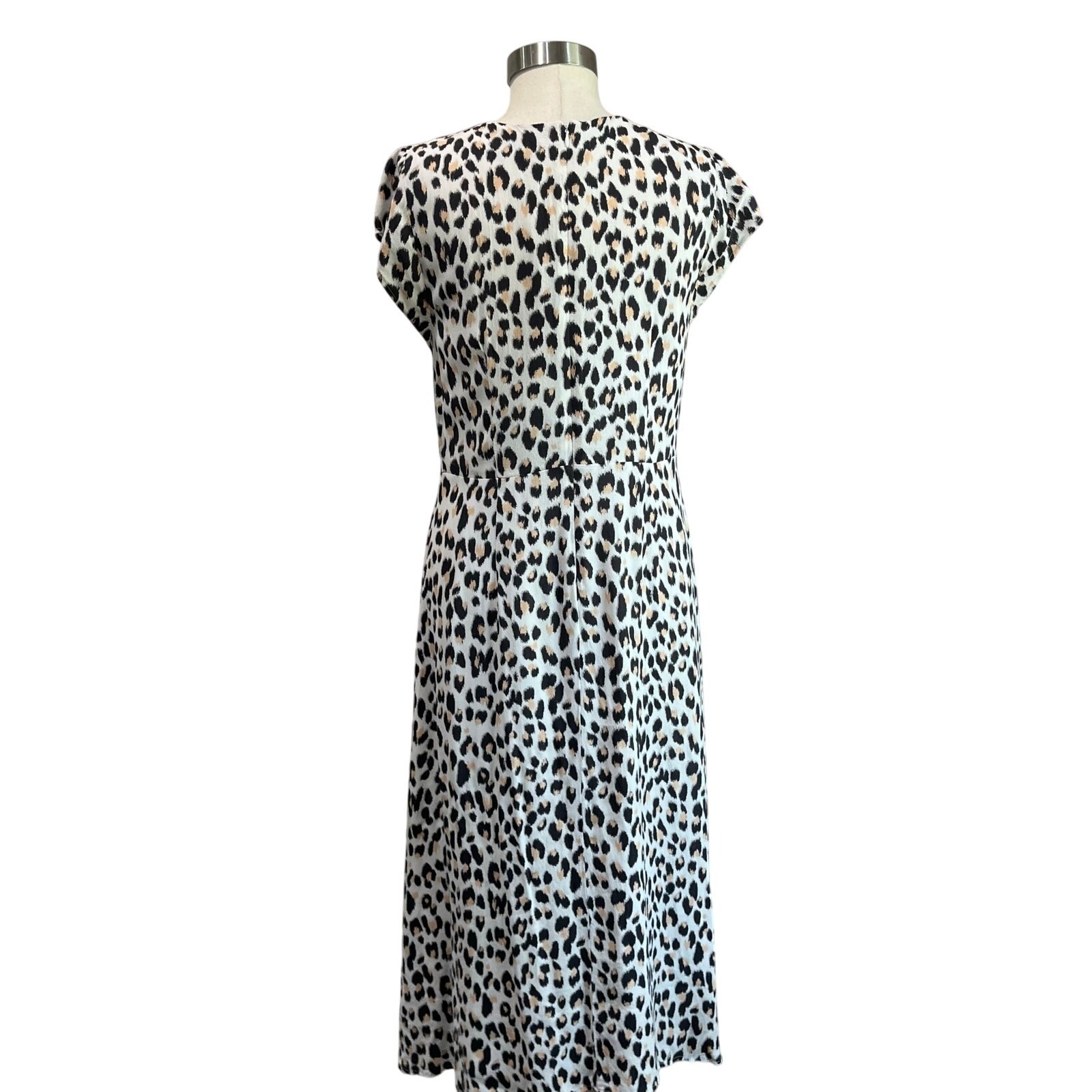 Loft White Leopard Print Short Sleeve Midi Dress Career Casual Party Sz 10