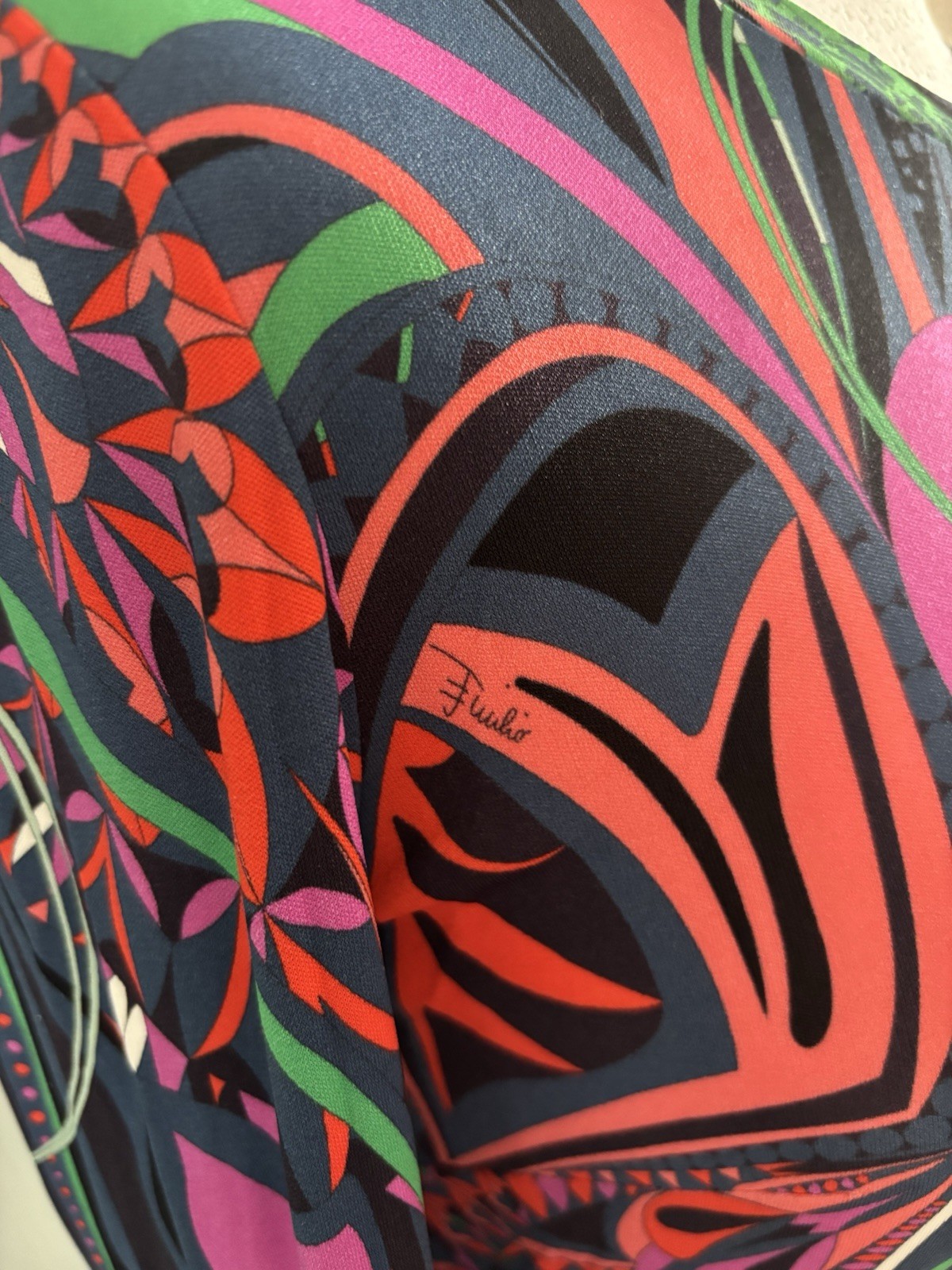 Emilio Pucci Multicolour Abstract Jersey Shift Dress Long Sleeve Knee 61RG44