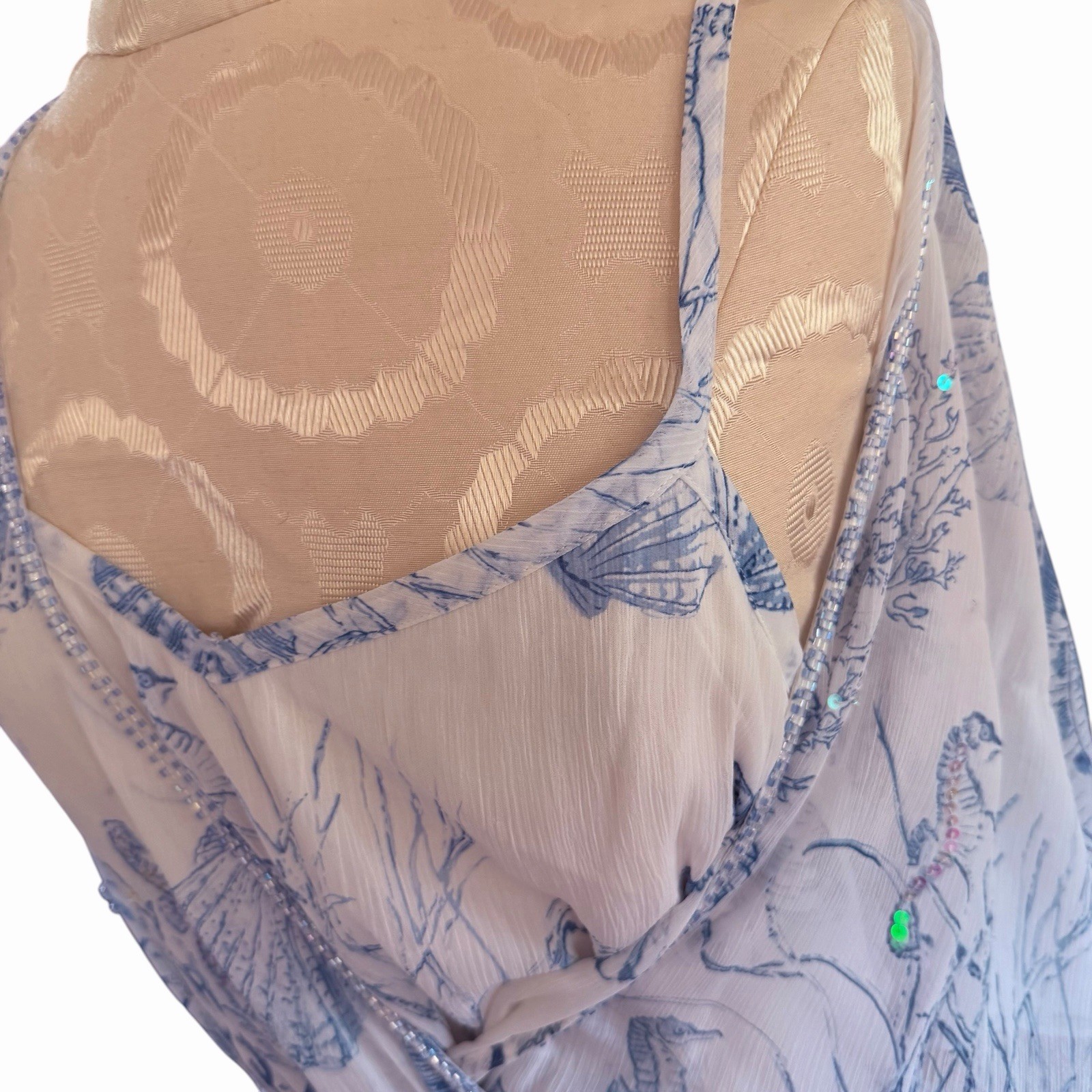 Soft Surroundings L Coastal Sequin Beaded SeaShell Captiva Beachy Maxi Dress