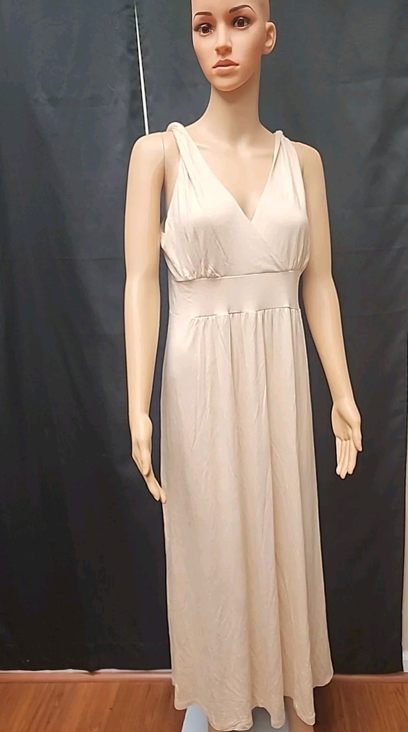 Size 2XL Fits Sizes 18-20 Wmn’s Twisted Strap Stretchy Maxi Dress 52″ Long Beige