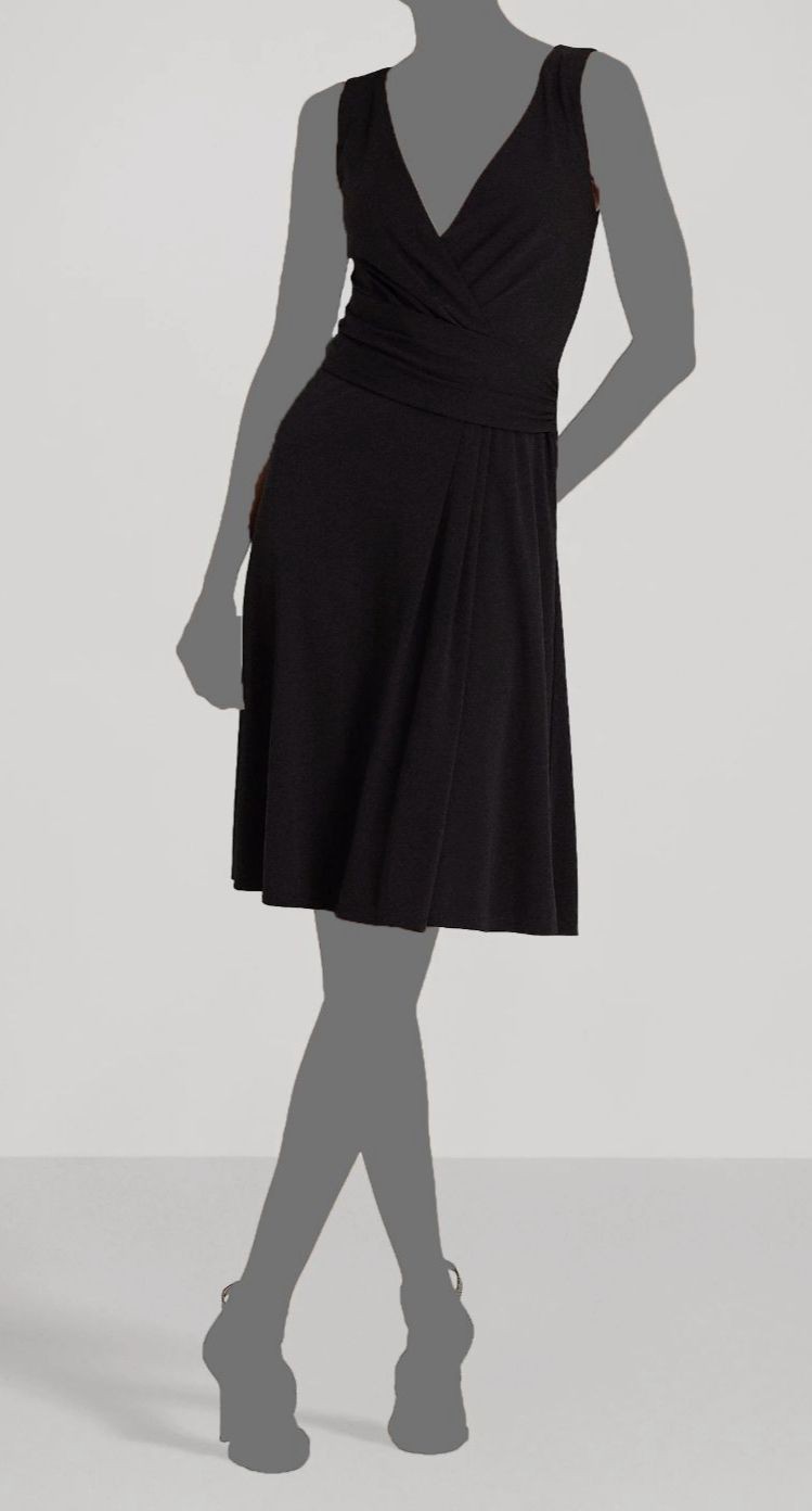 Lauren Ralph Lauren Women’s Black Front-Pleated Surplice Jersey Dress Size 14