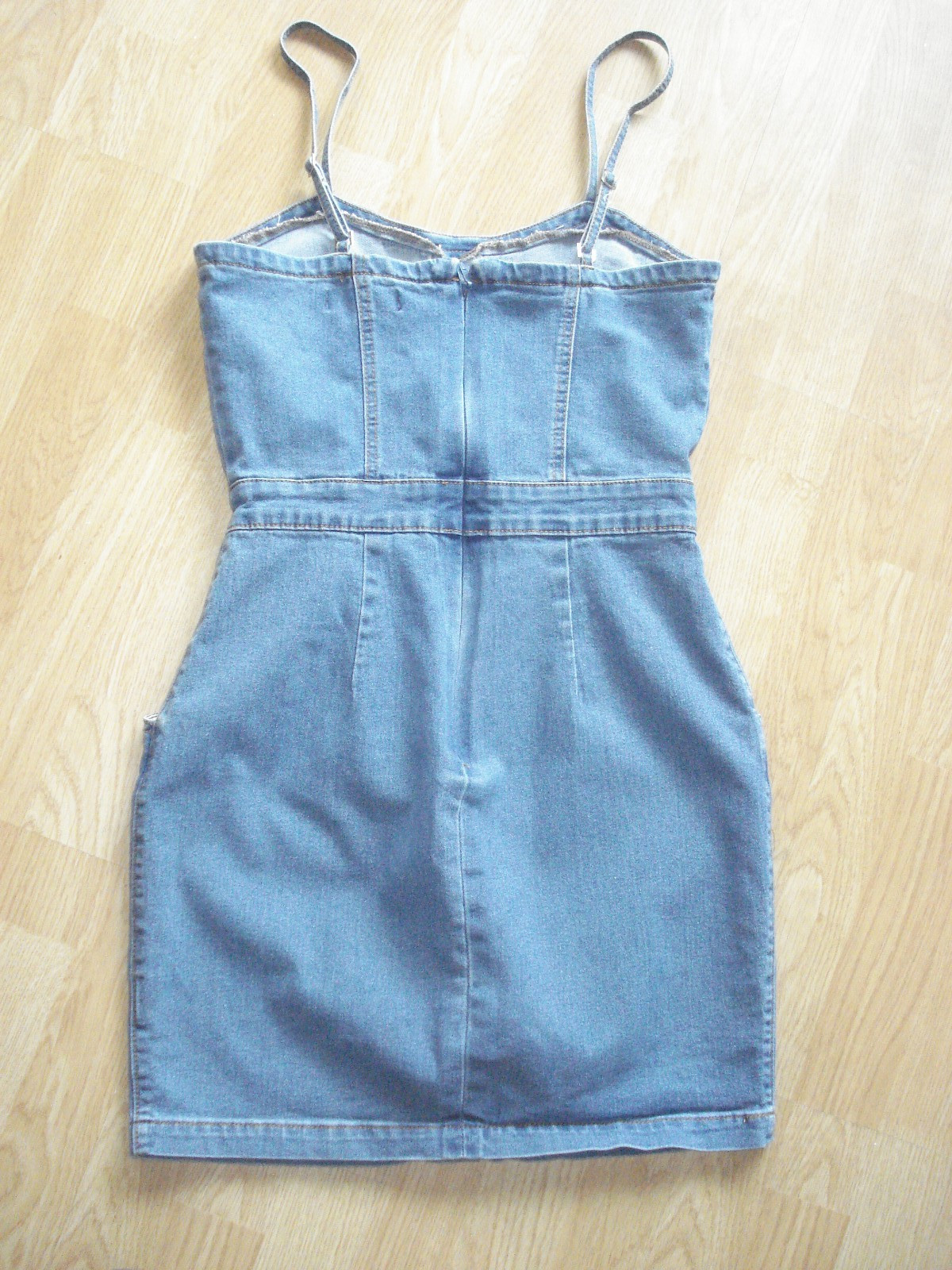 MISSGUIDED DENIM COTTON/POLY POCKETS STRAPS SLEEVELESS FIXED BUTTON UK 10