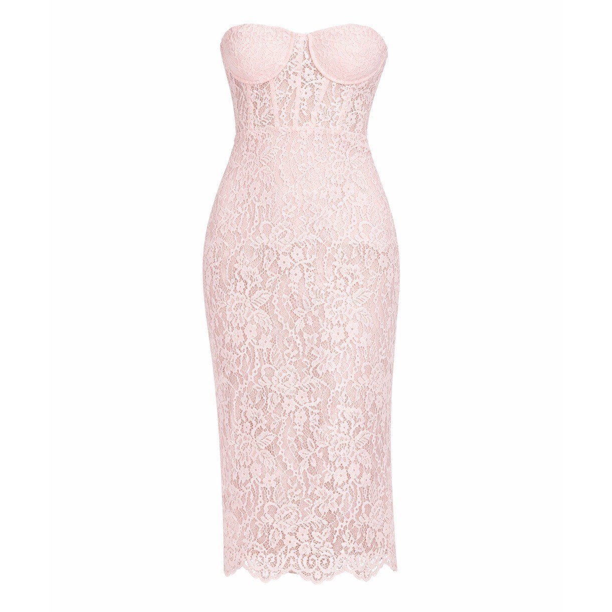 BCBG Max Azria Pink Lace Strapless Corset Sheer Midi Dress NWT Size 4