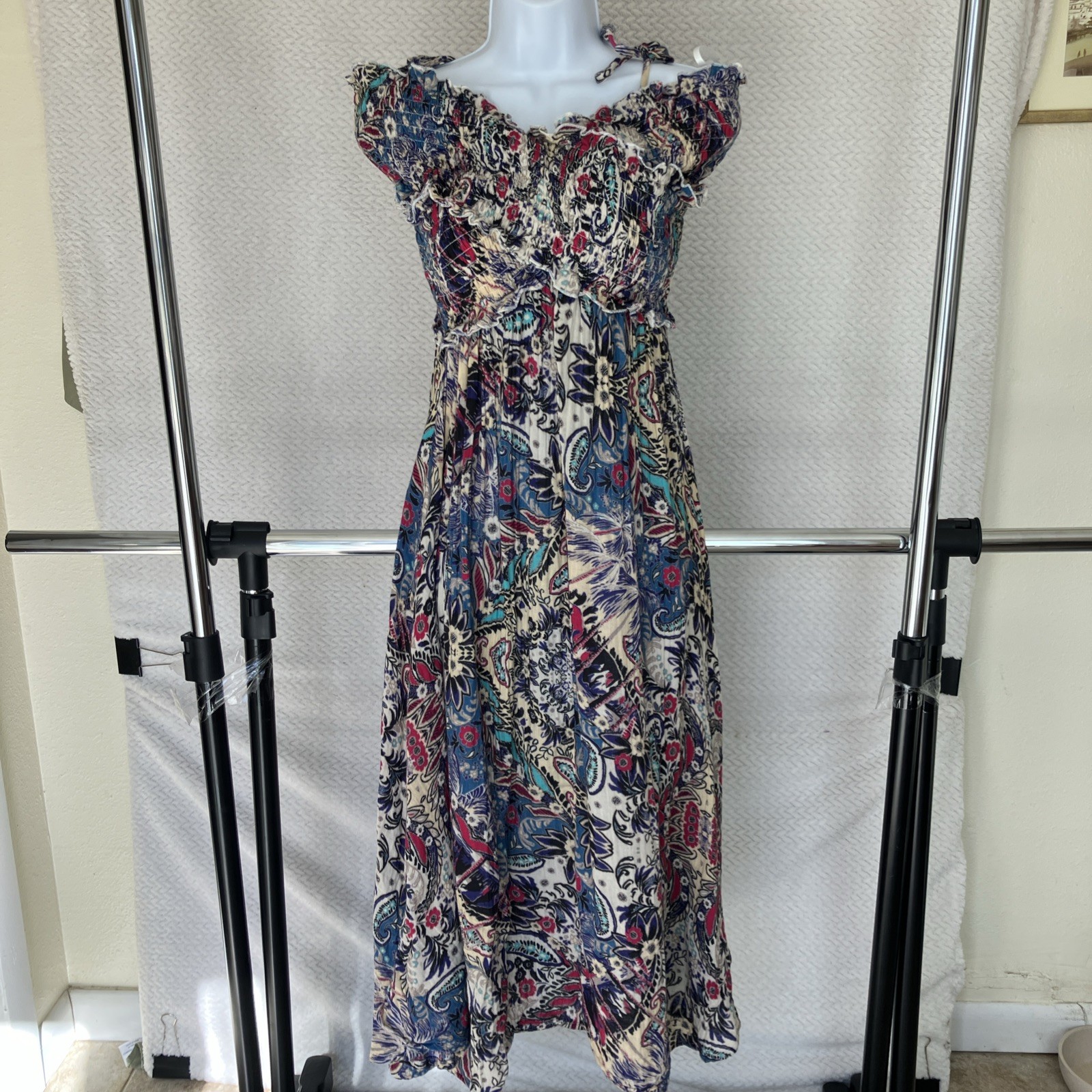 Anthropologie Floral Maxi Dress Small Off the Shoulder Ruffle Boho Wedding