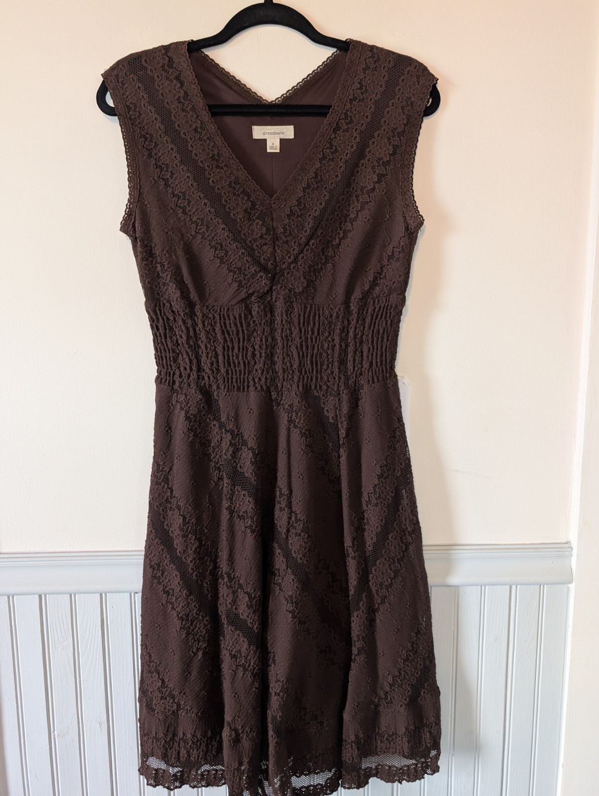 Vintage Y2K Brown Lace Dress 6 Western Cowgirl 90s Grunge Smocked Cottagecore