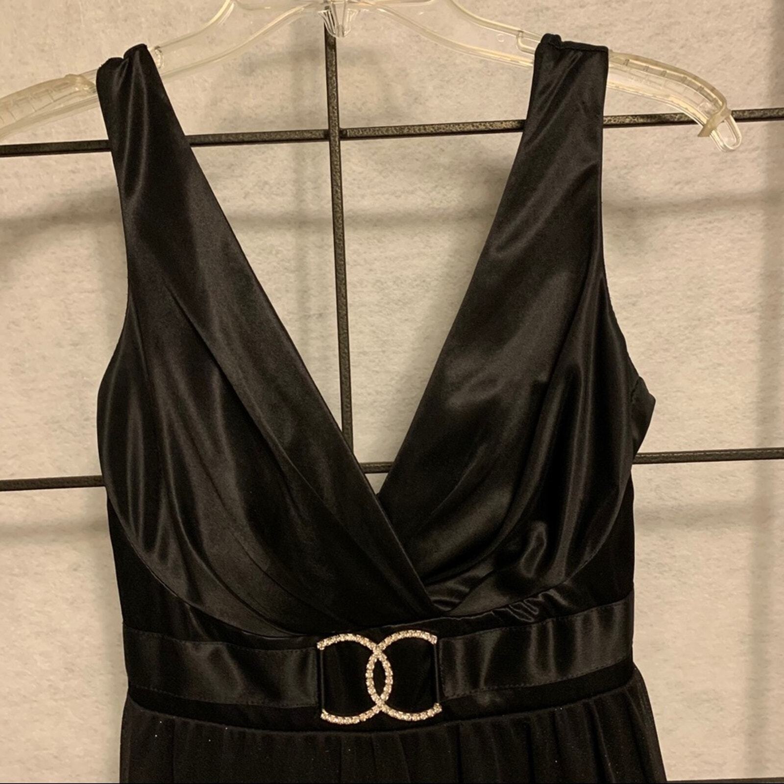 RUBY ROX Rhinestone Ring Faux Buckle Tie Back Glitter Cocktail Dress Black