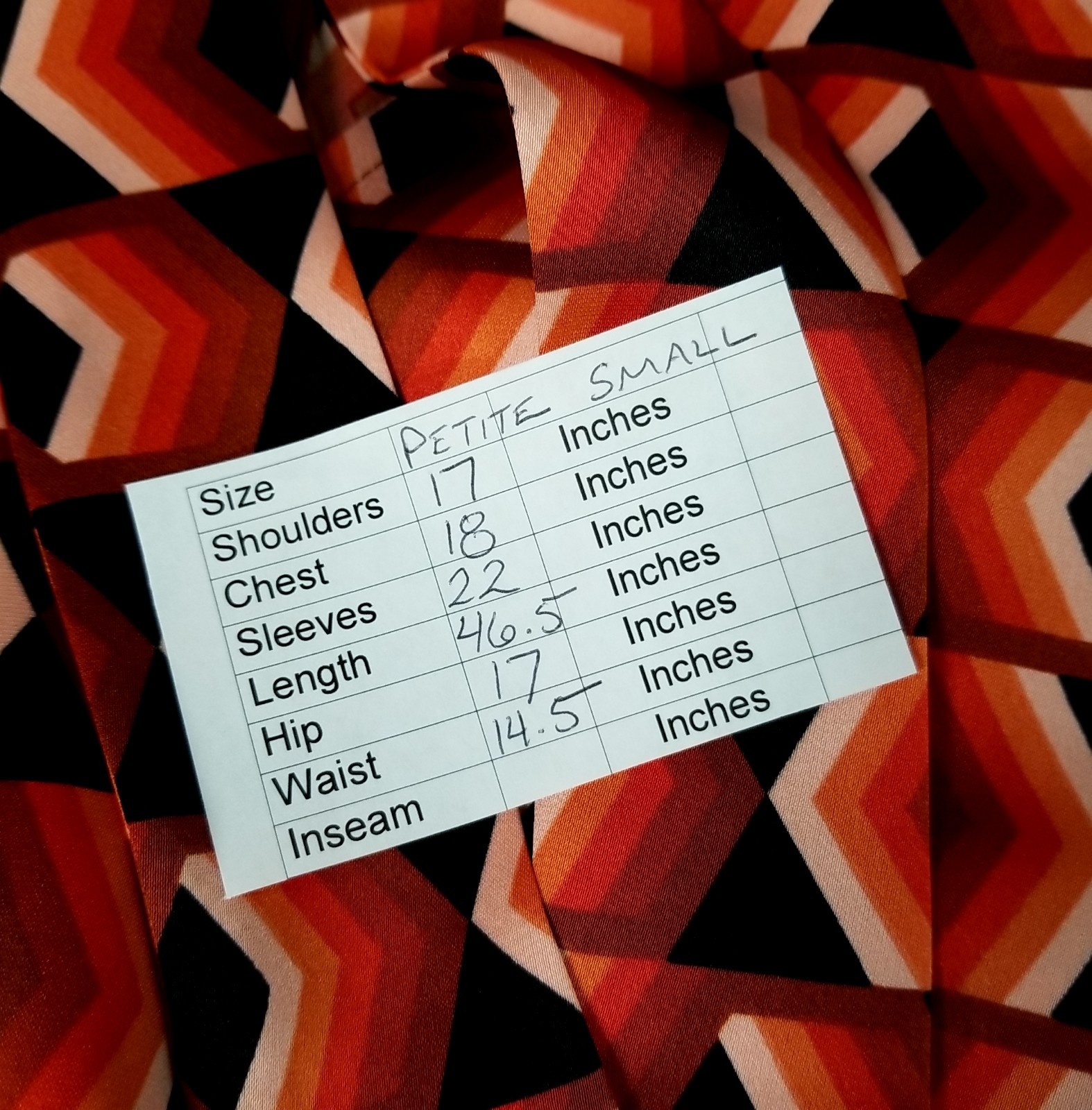 New w/ Tags Worthington Black/Orange Geometric V-Neck Dress Women’s Petite Small