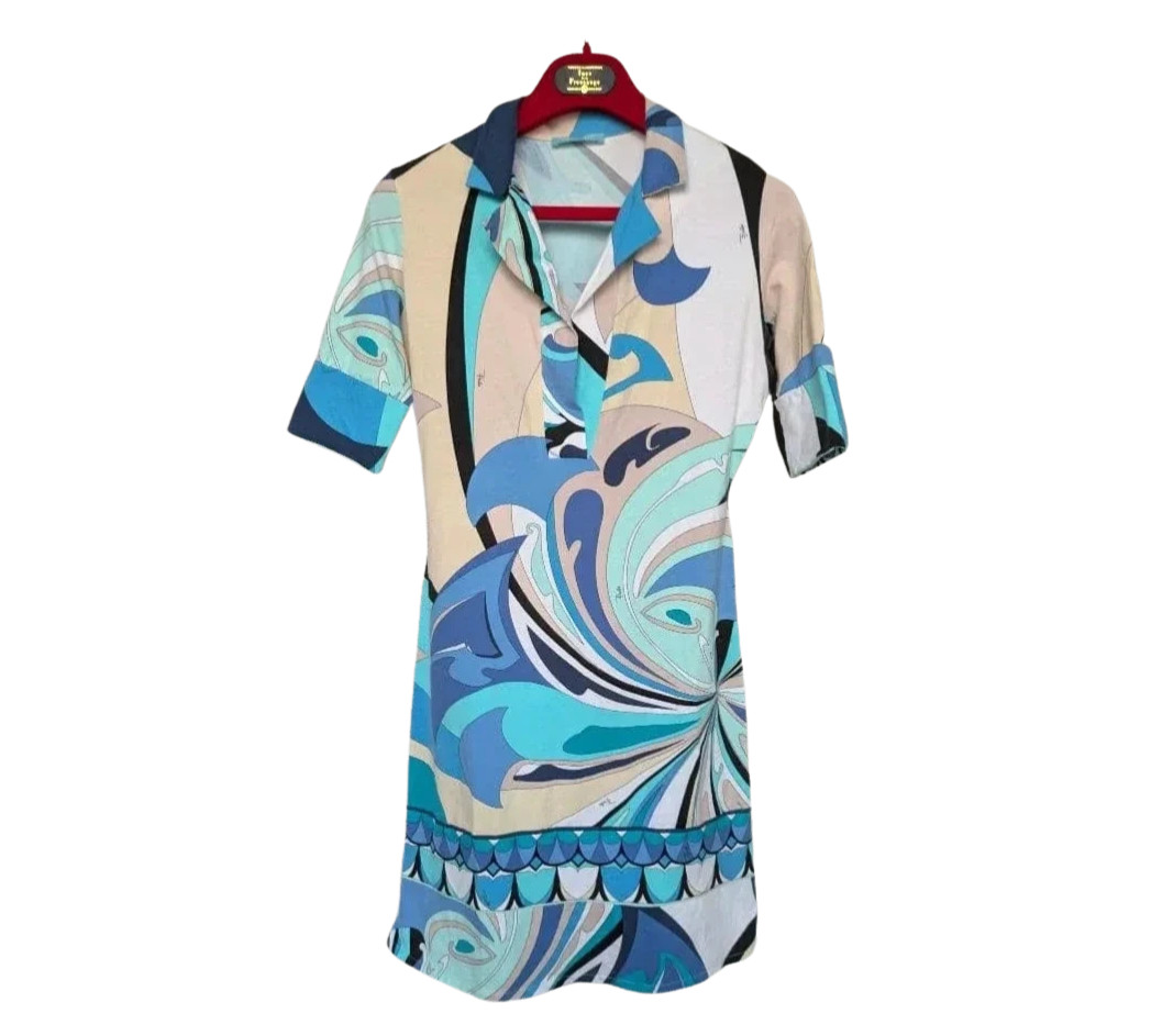 Emilio Pucci Stretch Skipper Tunic Short Dress Multicolor Blue Cotton US4 IT38