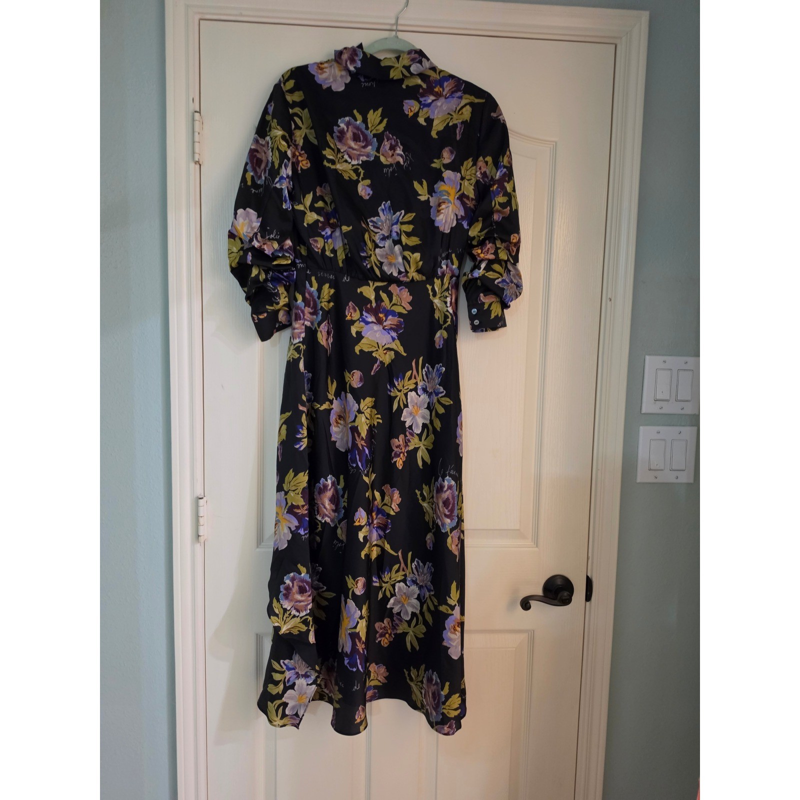 Cinq a Sept Black Floral Script Silk Blend Knotted Midi Dress Size 2