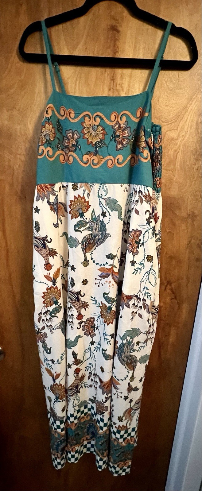 NWT Rachel Zoe Teal & Cream Floral Maxi Dress Size 16 Smock Backing
