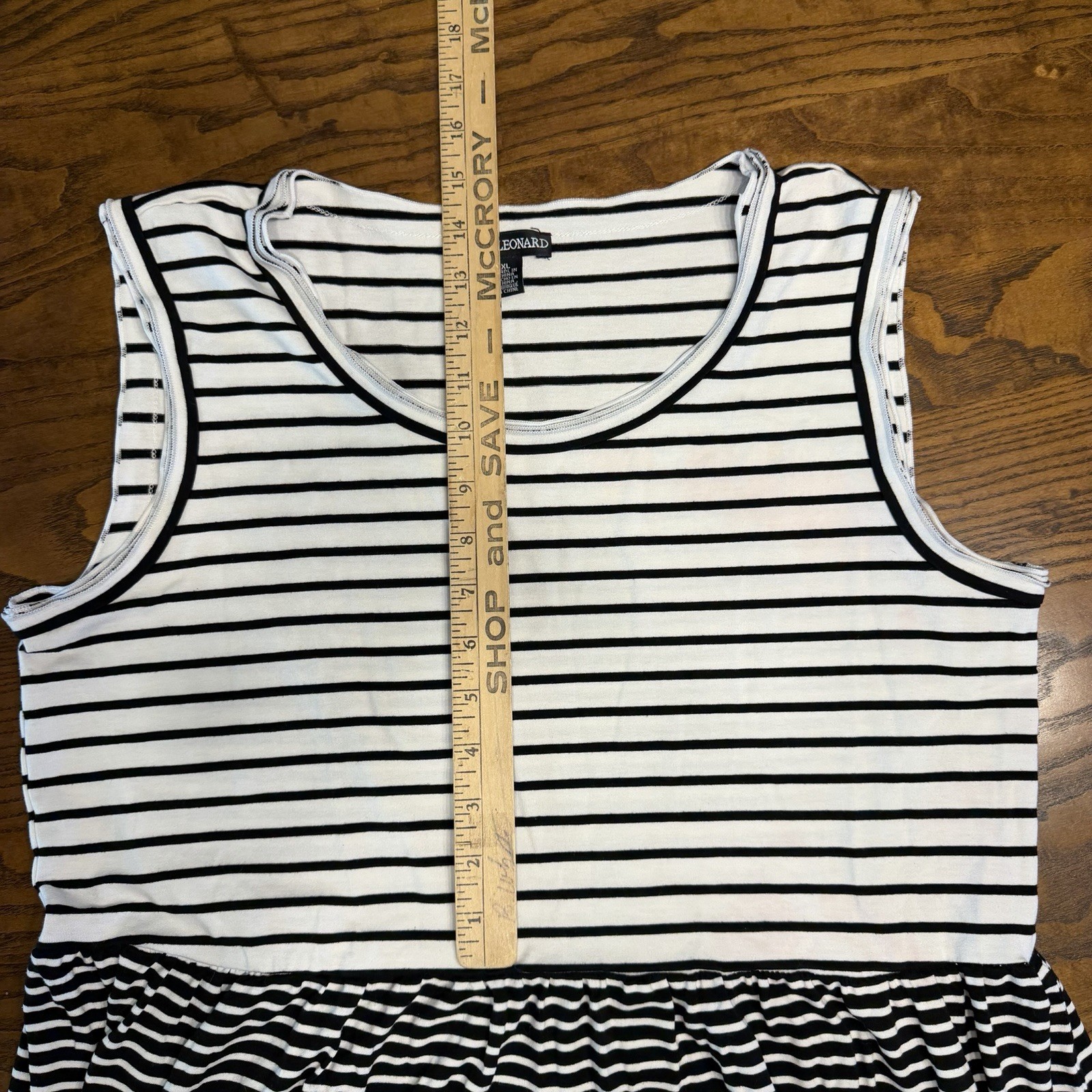 Nina Leonard Black & White Striped Three Tiered Sleeveless Sundress XL