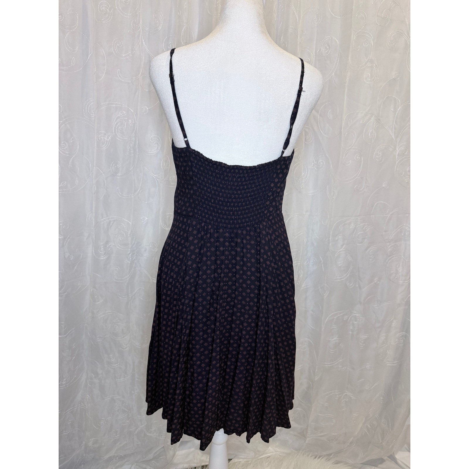 Gap Womens Navy Blue Geometric Diamond Print Smocked Back Cami Dress Small