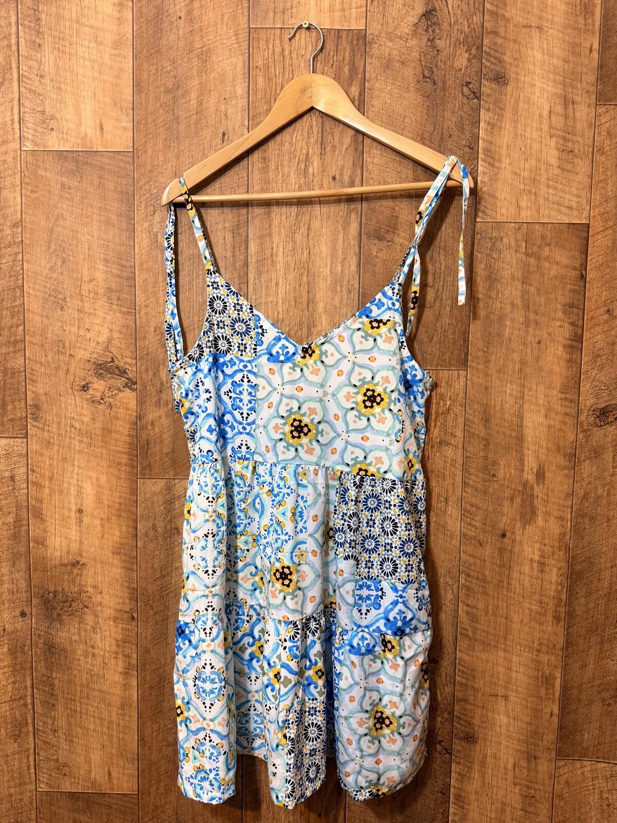 Pep & Co blue patchwork tie shoulder sundress UK 14 boho summer dress
