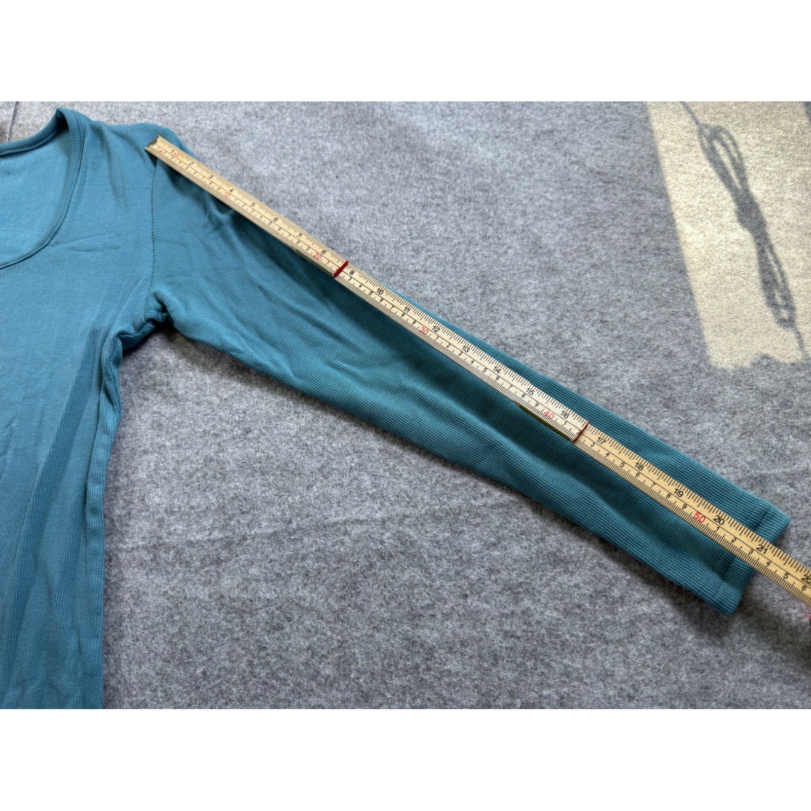 Vichyie Ribbed Bodycon Mini Dress Size S Teal Blue Long Sleeve Square Neck
