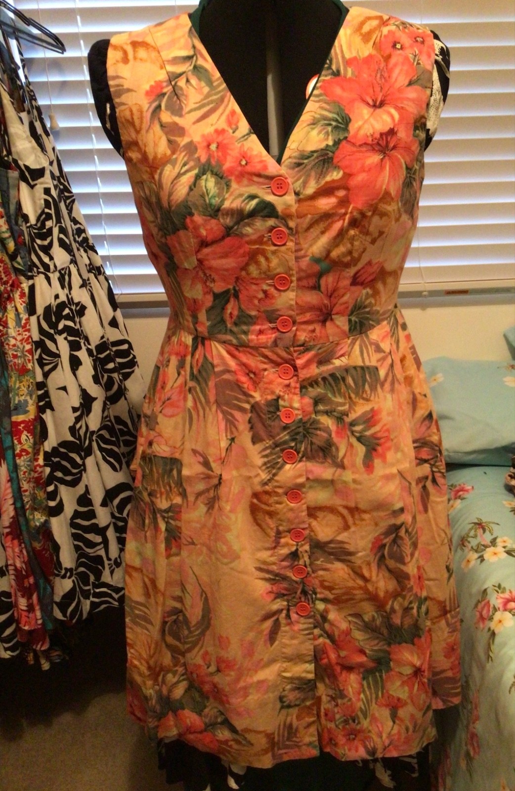 Emily & Fin Rare Vintage style Hawaiian print Scarlett Dress UK14 Tiki Retro50’s