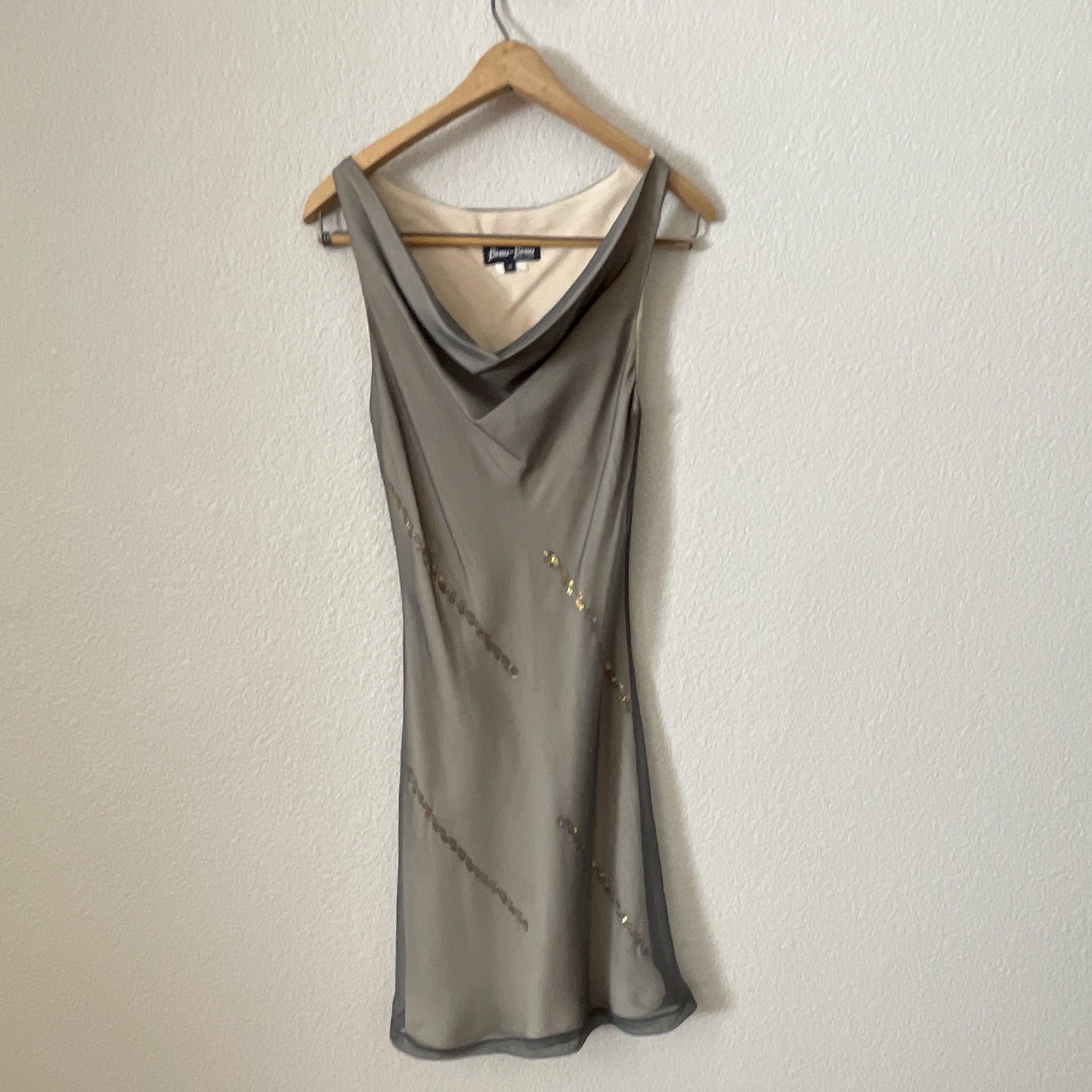 Bisou Bisou Women’s Ivory Sleeveless Maxi Dress Size 8 Gray Sheer Over Tan